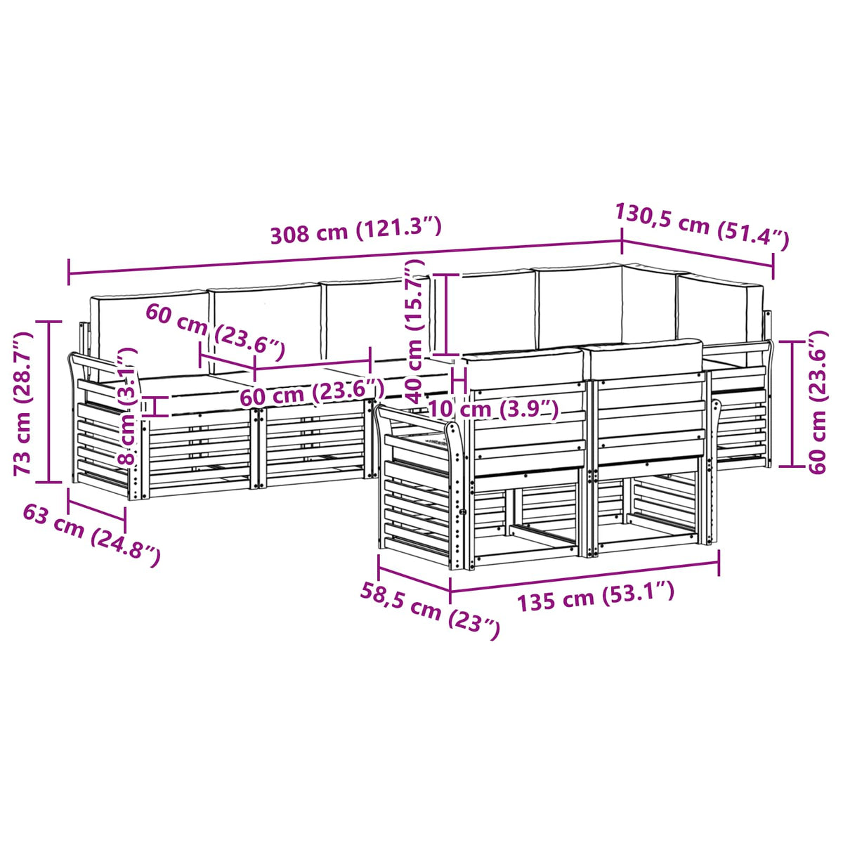 Outdoor-Sofagarnitur 8 stk. Natur und Creme Polyester