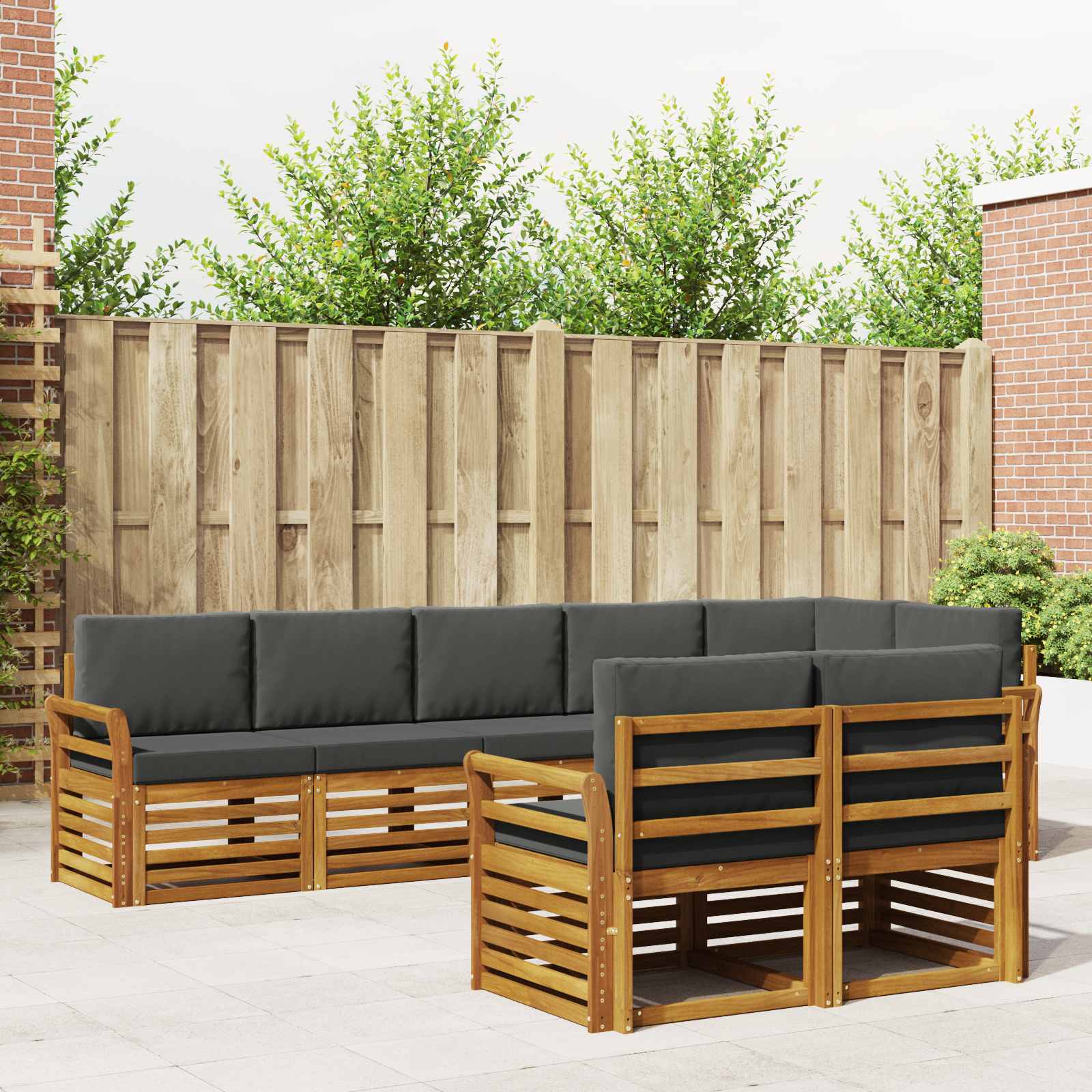Outdoor-Sofagarnitur 8 stk. Natur und Anthrazit Polyester