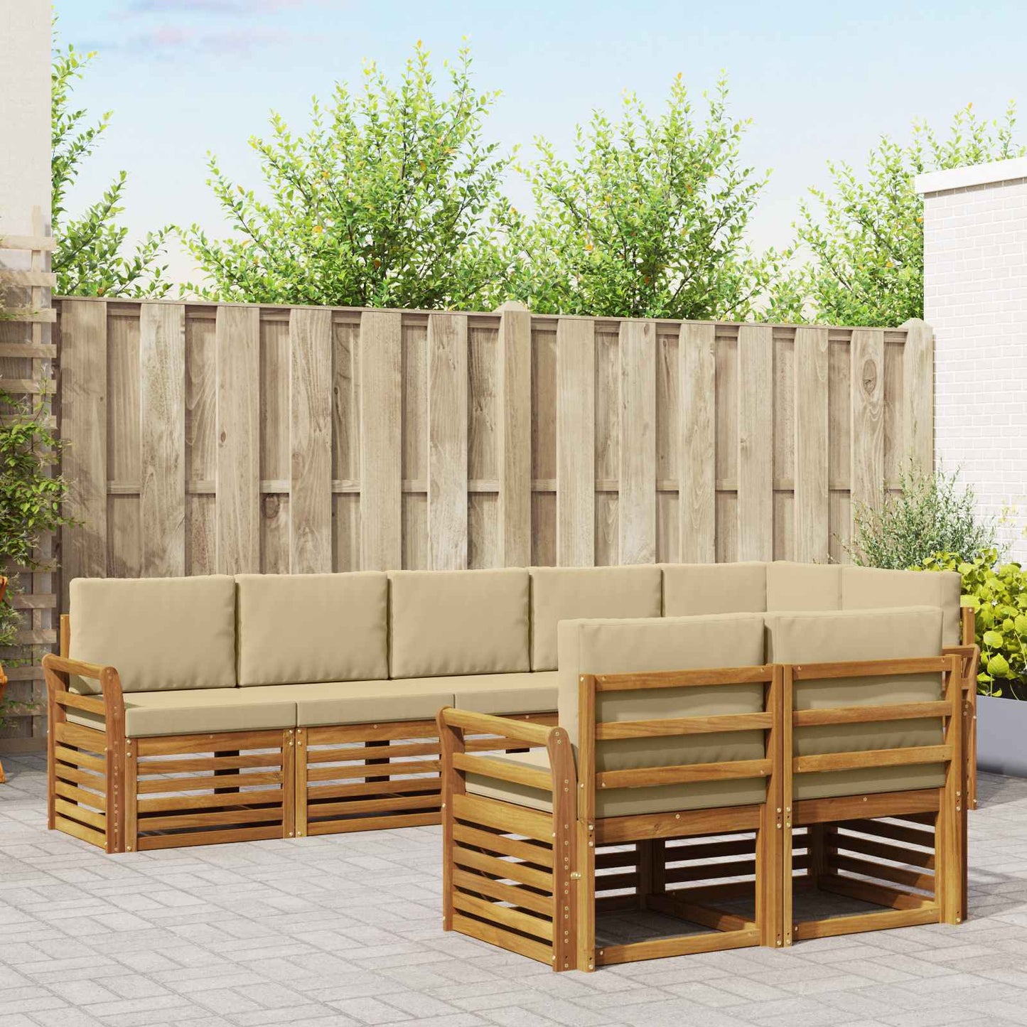 Outdoor-Sofagarnitur 8 stk. Natur und Beige Polyester