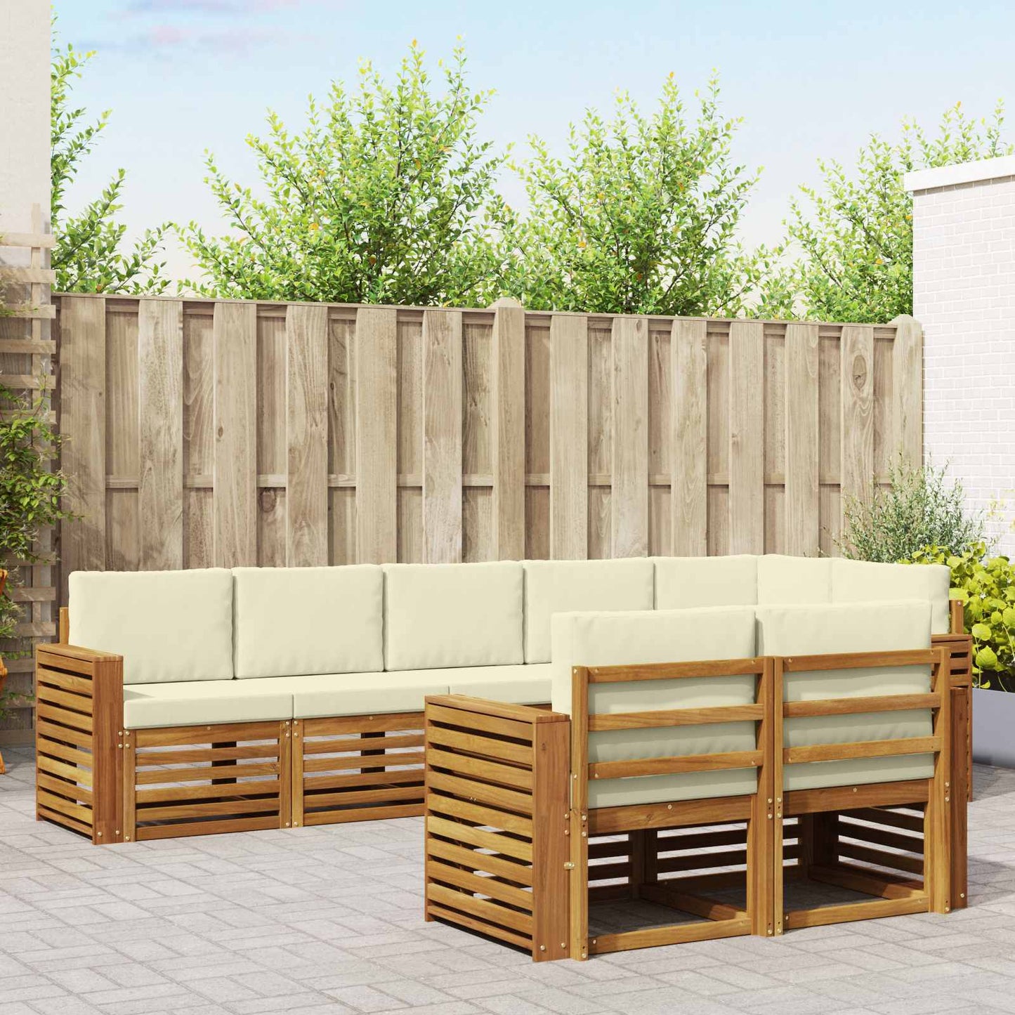 Outdoor-Sofagarnitur 8 stk. Natur und Creme Polyester