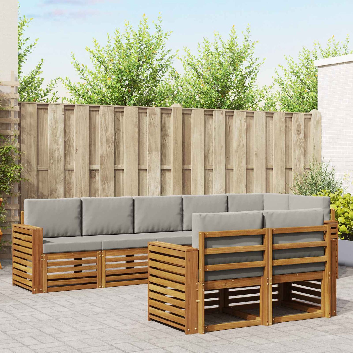 Outdoor-Sofagarnitur 8 stk. Natürlich und Hellgrau Polyester