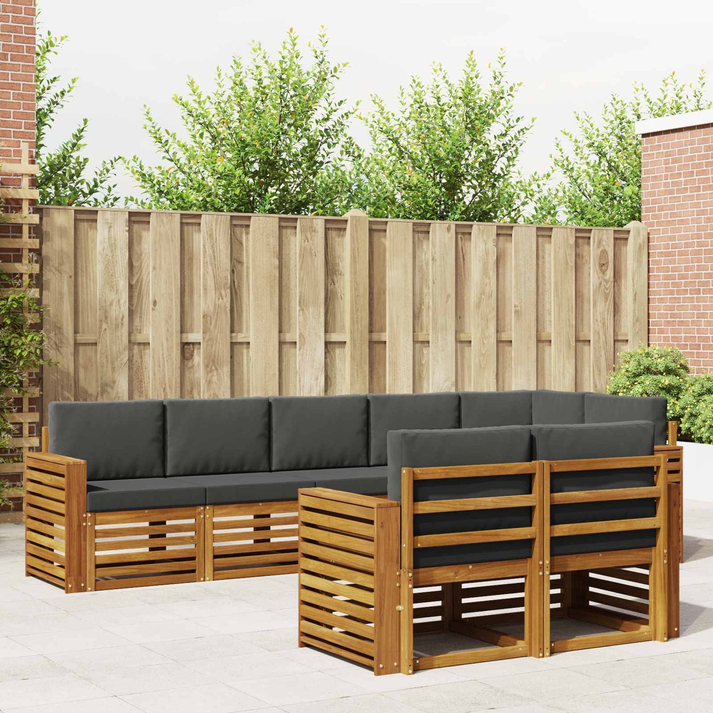 Sofagarnituren 8 pcs Natur und Anthrazit Massivholz Akazie