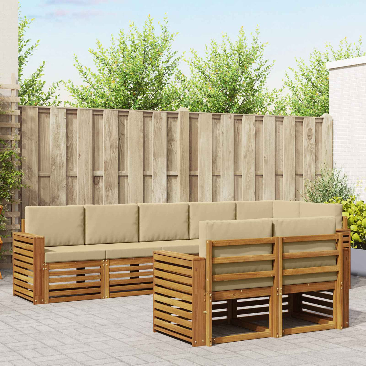Outdoor-Sofagarnitur 8 stk. Natur und Beige Polyester