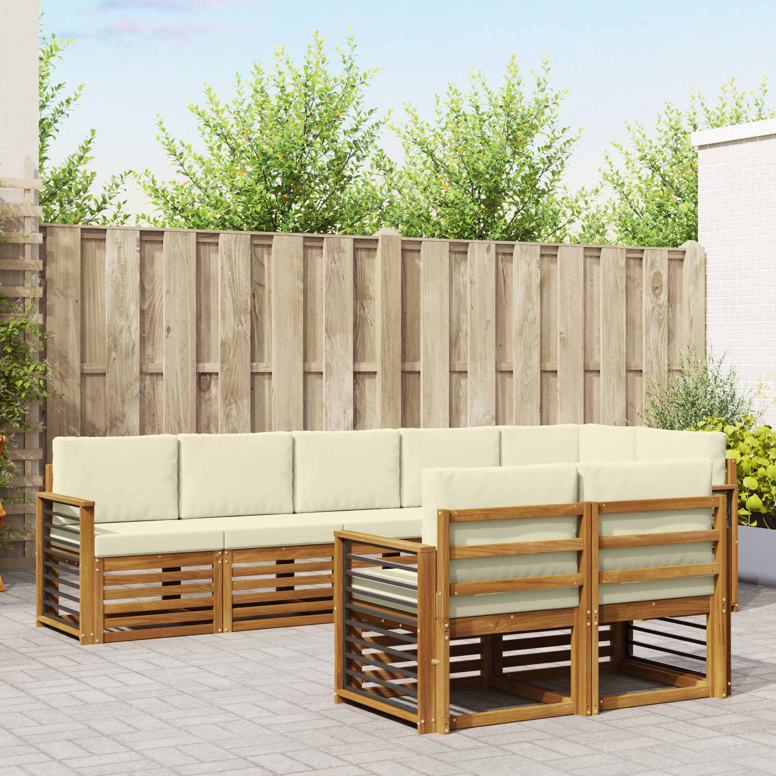 Outdoor-Sofagarnitur 8 stk. Natur und Creme Polyester