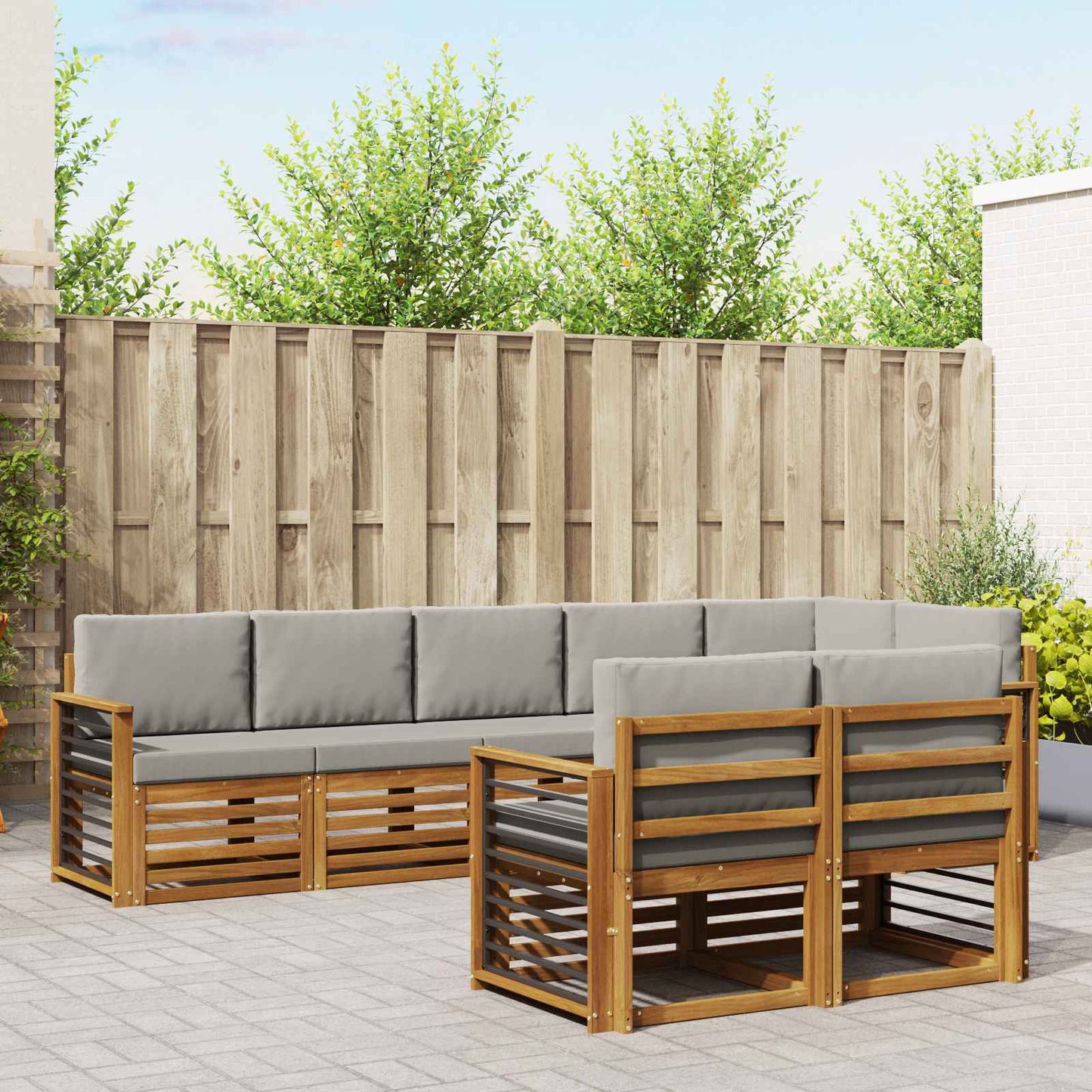 Outdoor-Sofagarnitur 8 stk. Natürlich und Hellgrau Polyester