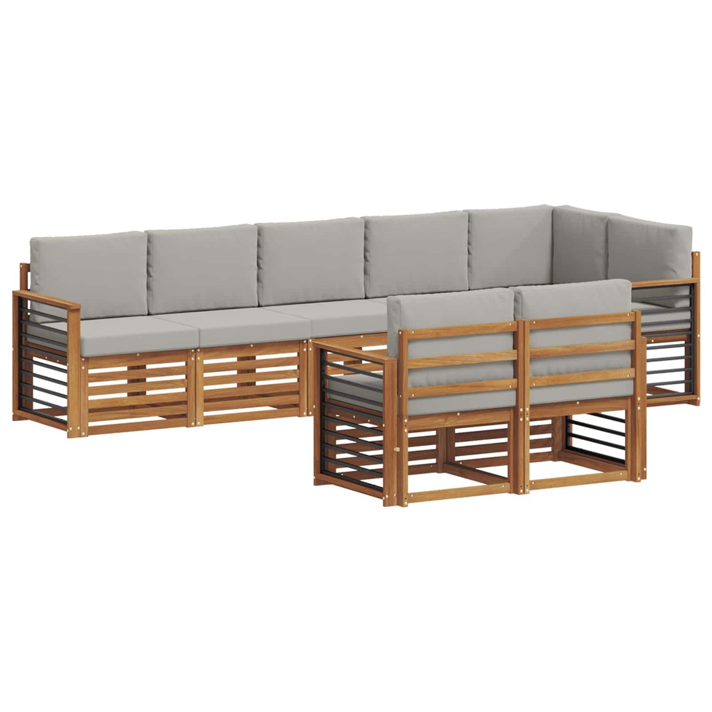 Outdoor-Sofagarnitur 8 stk. Natürlich und Hellgrau Polyester
