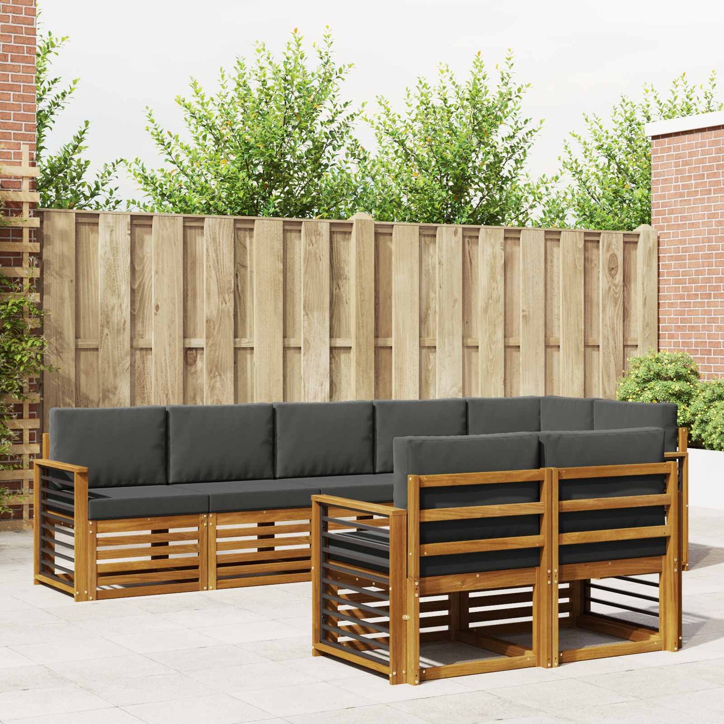 Outdoor-Sofagarnitur 8 stk. Natur und Anthrazit Polyester
