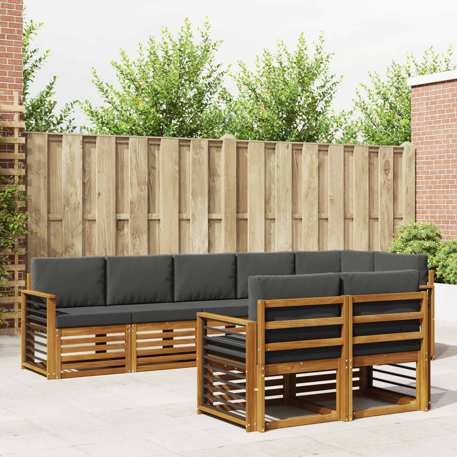 Outdoor-Sofagarnitur 8 stk. Natur und Anthrazit Polyester