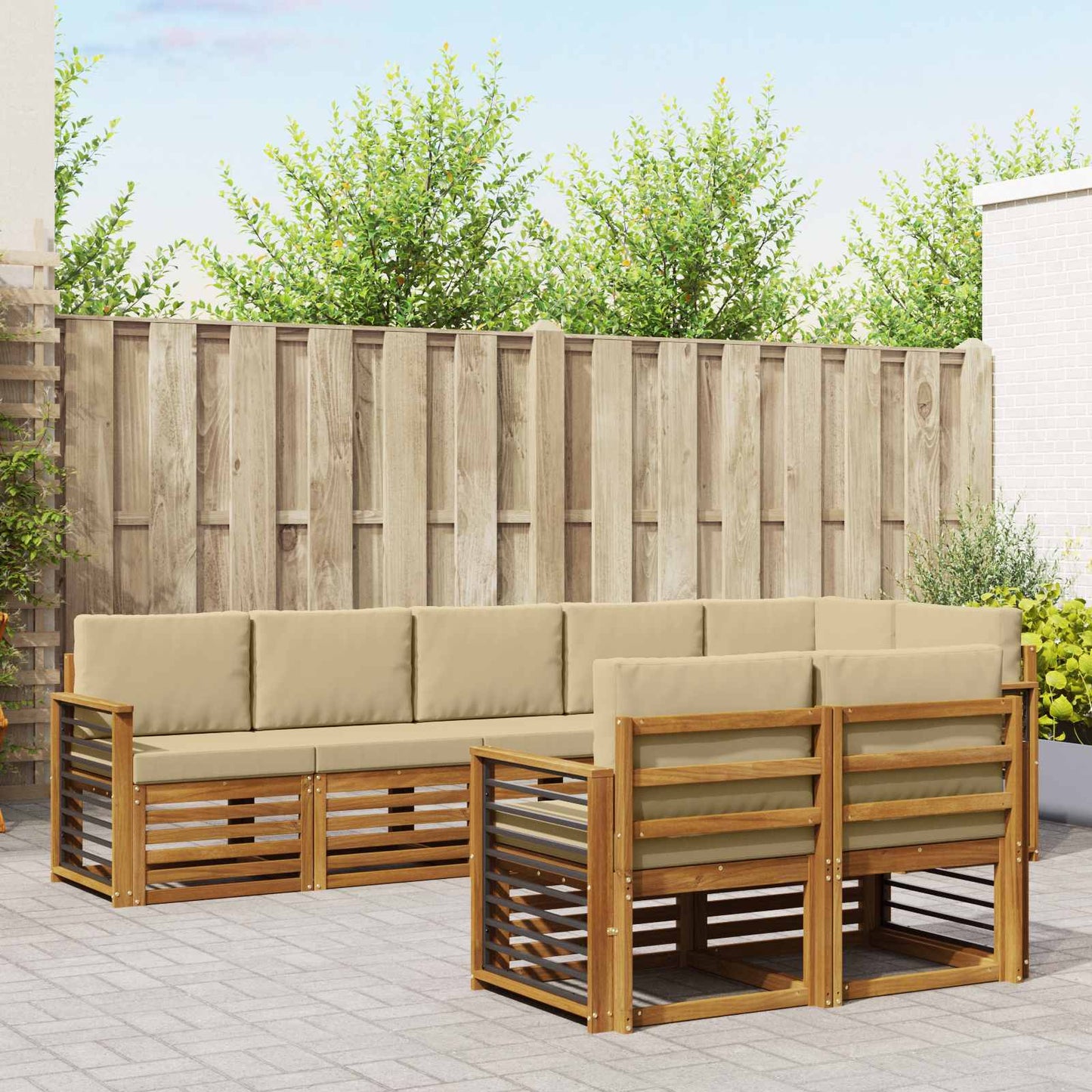 Outdoor-Sofagarnitur 8 stk. Natur und Beige Polyester