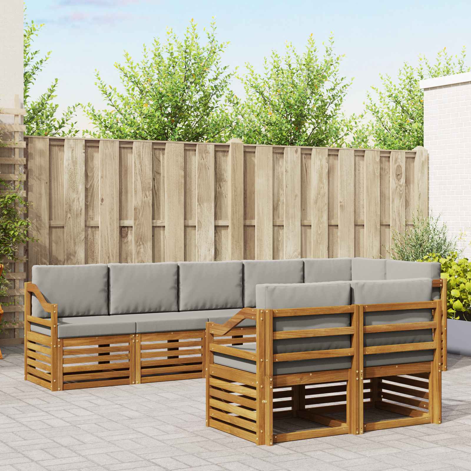 Outdoor-Sofagarnitur 8 stk. Natürlich und Hellgrau Polyester