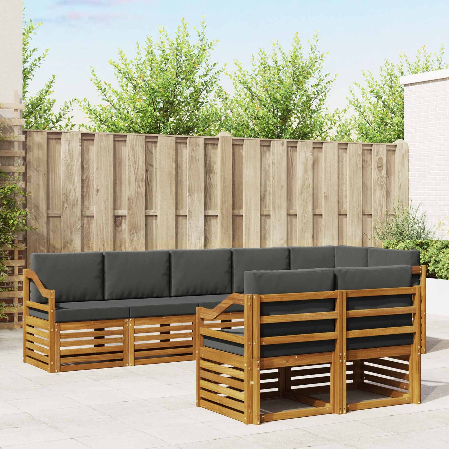Sofagarnituren 8 pcs Natur und Anthrazit Massivholz Akazie