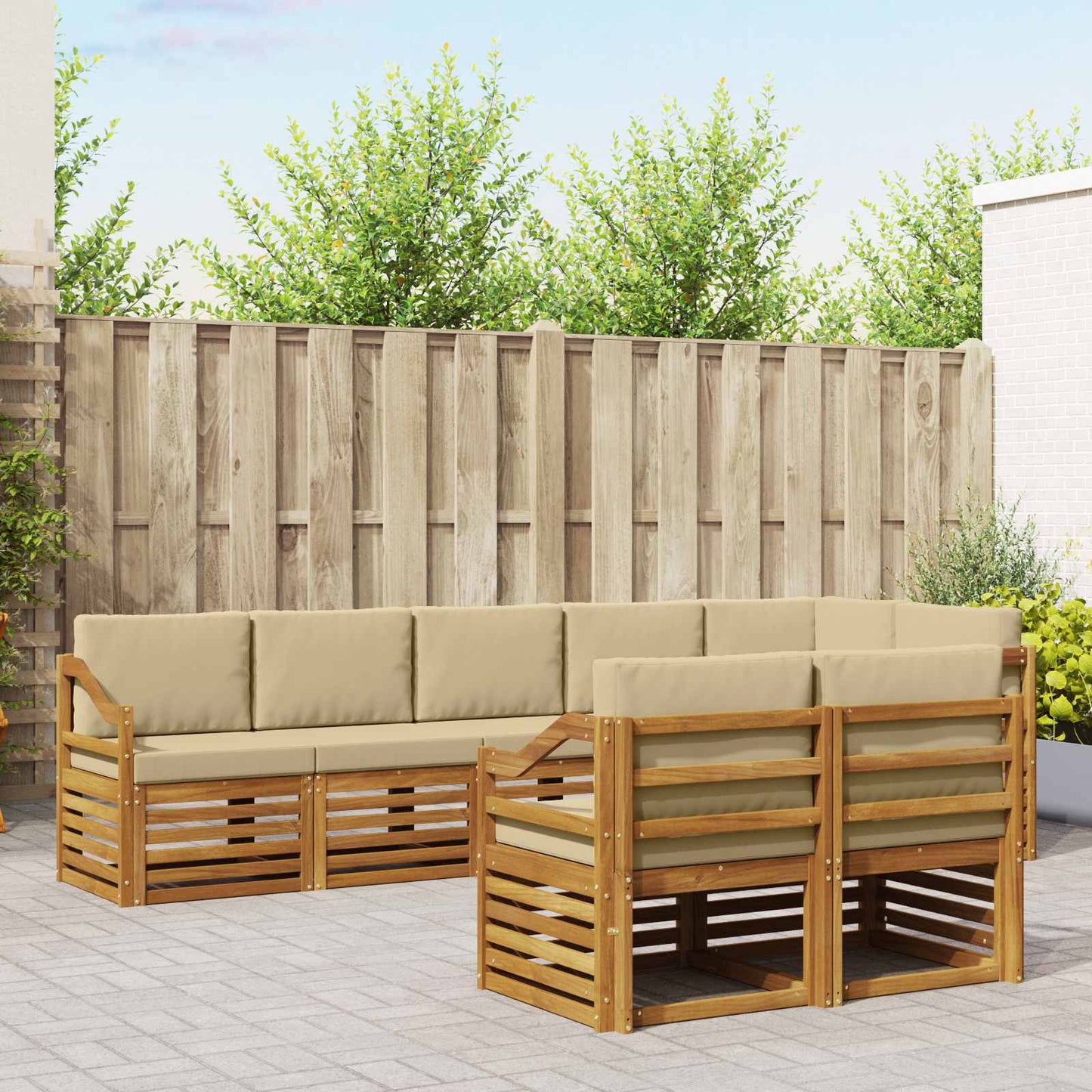 Outdoor-Sofagarnitur 8 stk. Natur und Beige Polyester