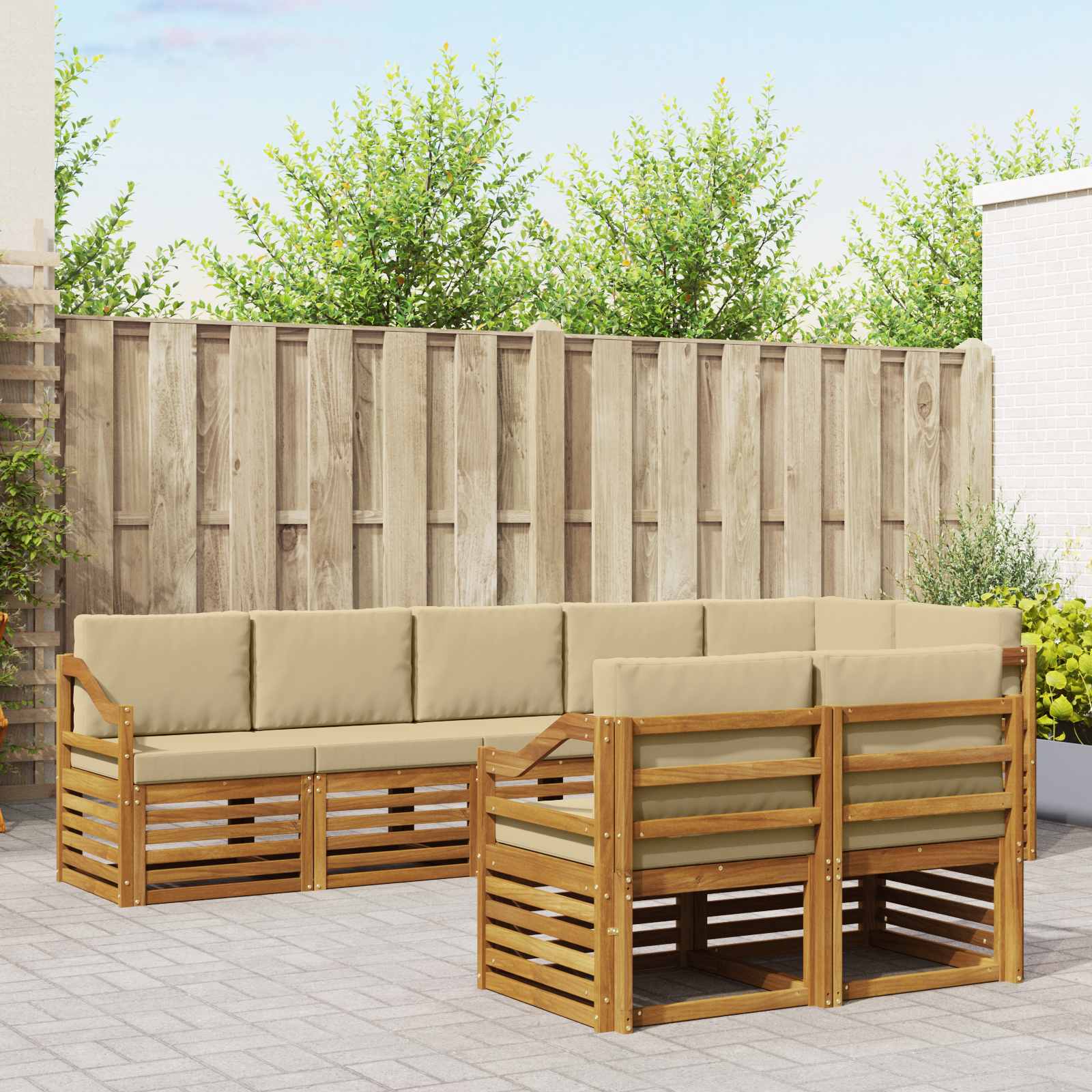 Outdoor-Sofagarnitur 8 stk. Natur und Beige Polyester