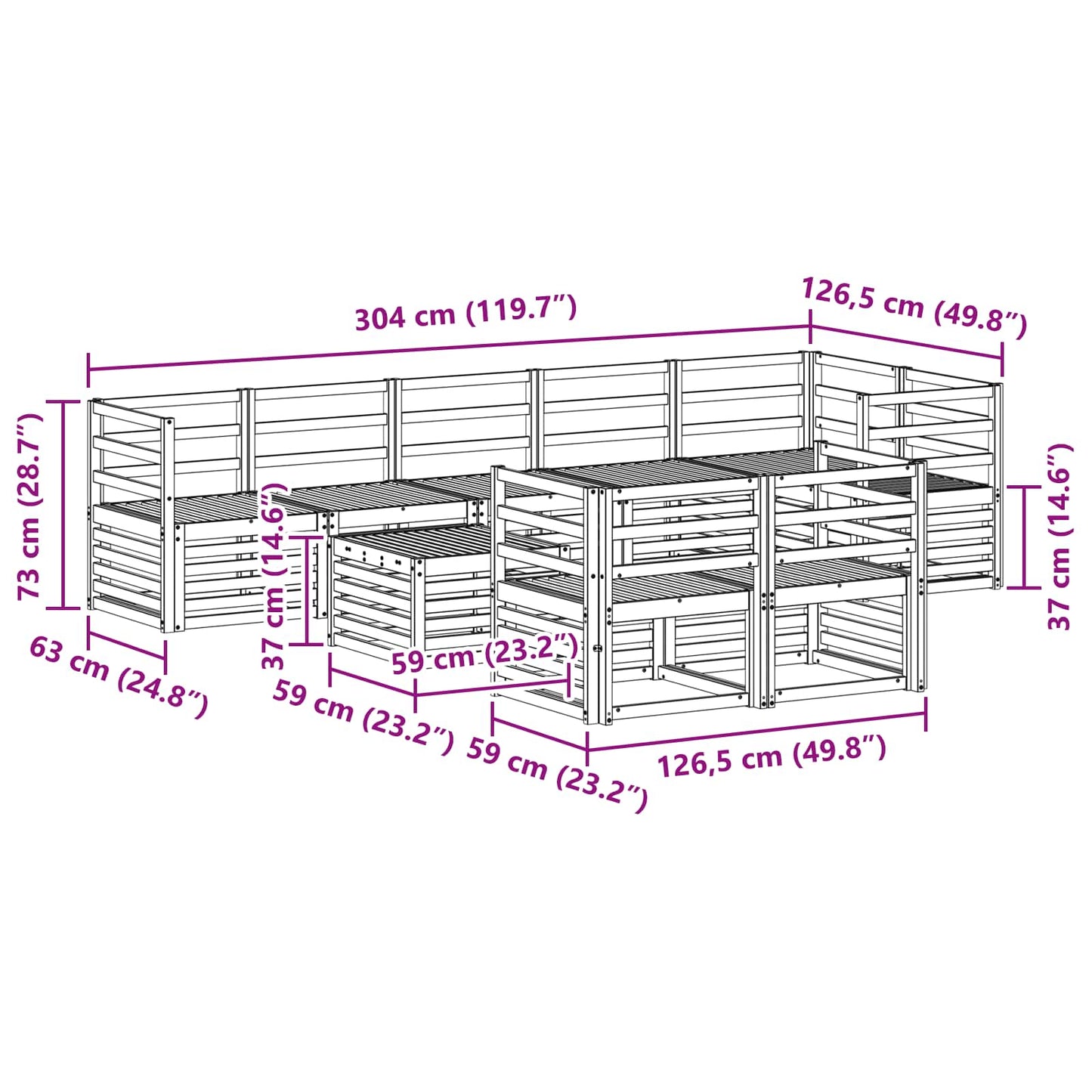 Sofagarnituren 9 pcs Natur Massivholz Akazie