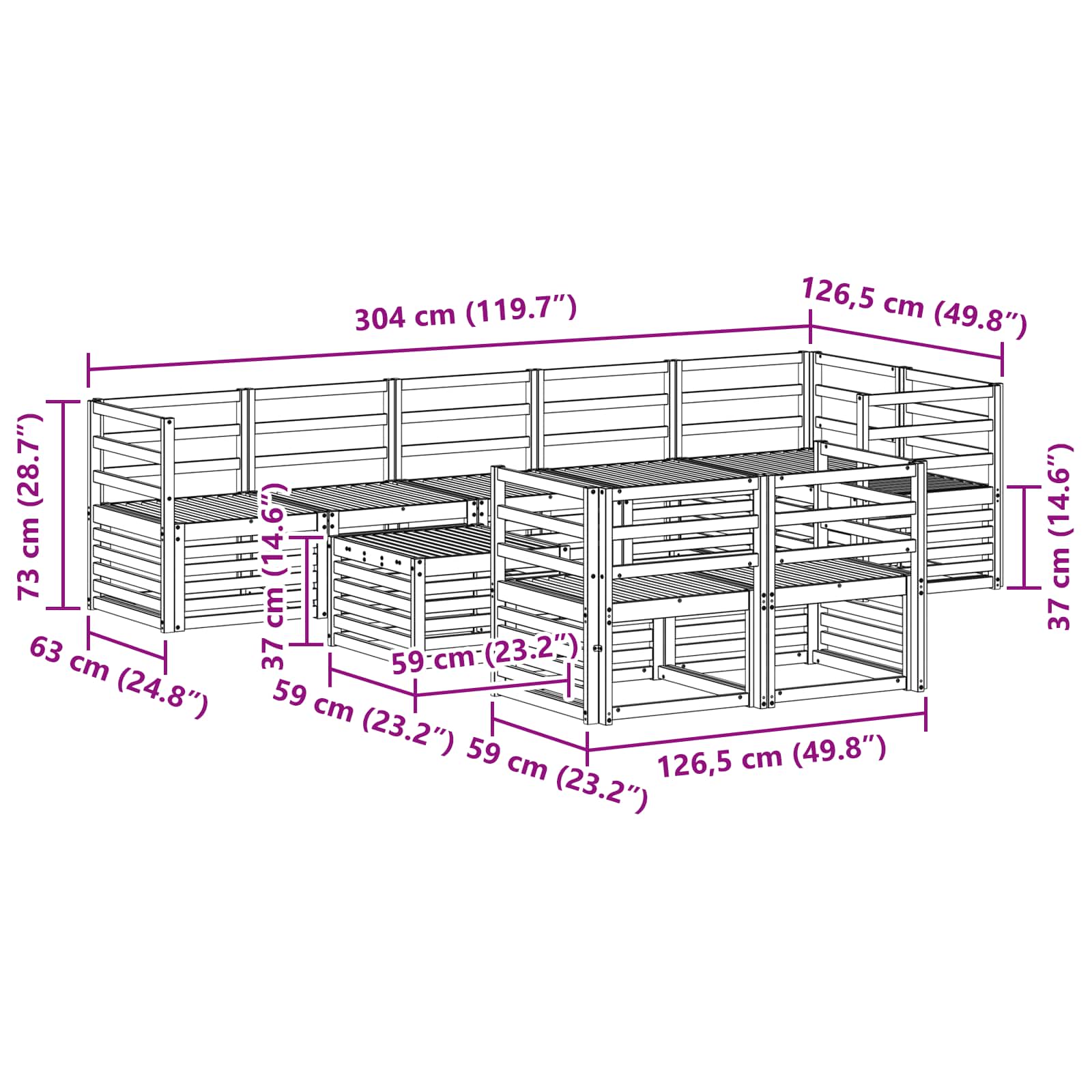 Sofagarnituren 9 pcs Natur Massivholz Akazie