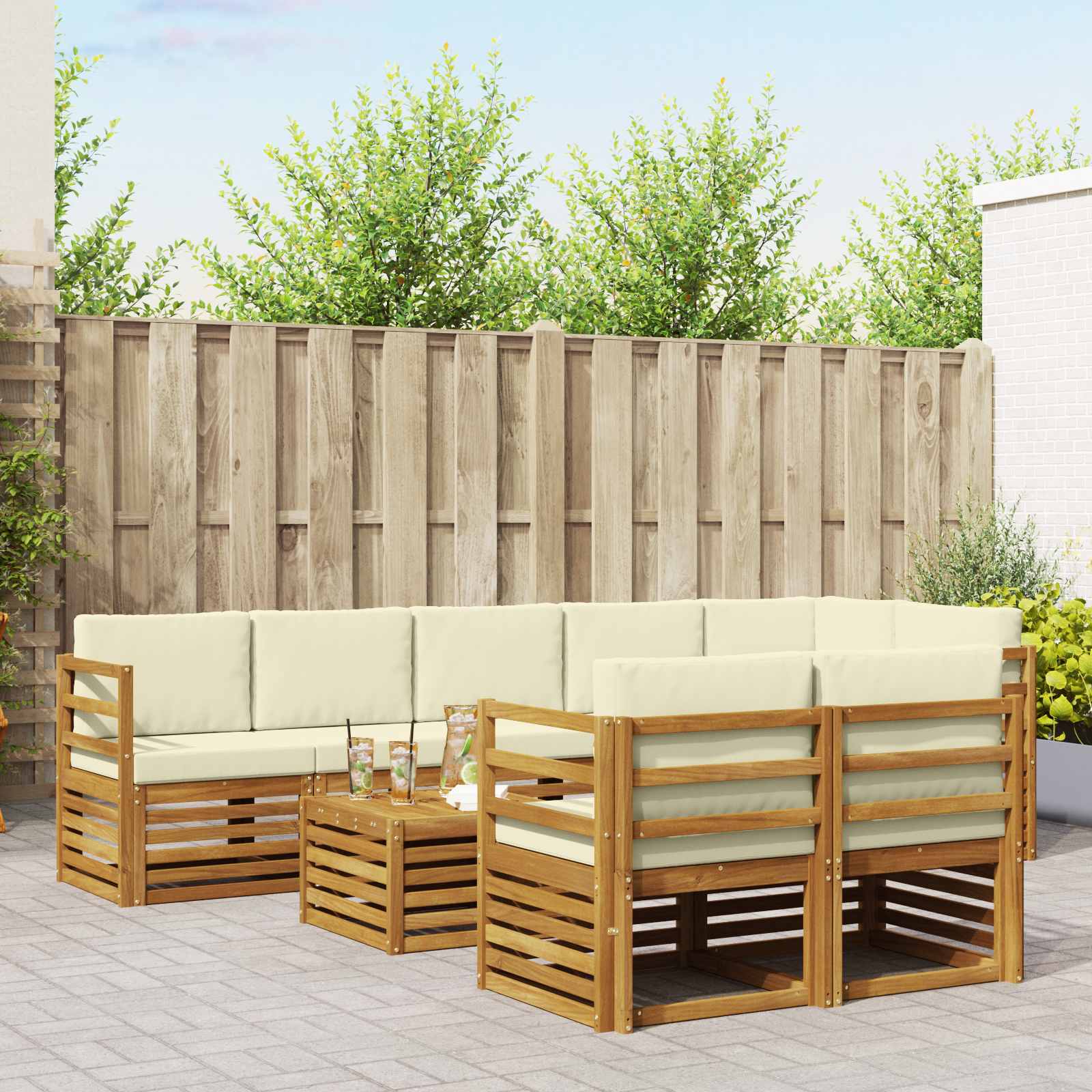 Outdoor-Sofagarnitur 9 stk. Natur und Creme Polyester