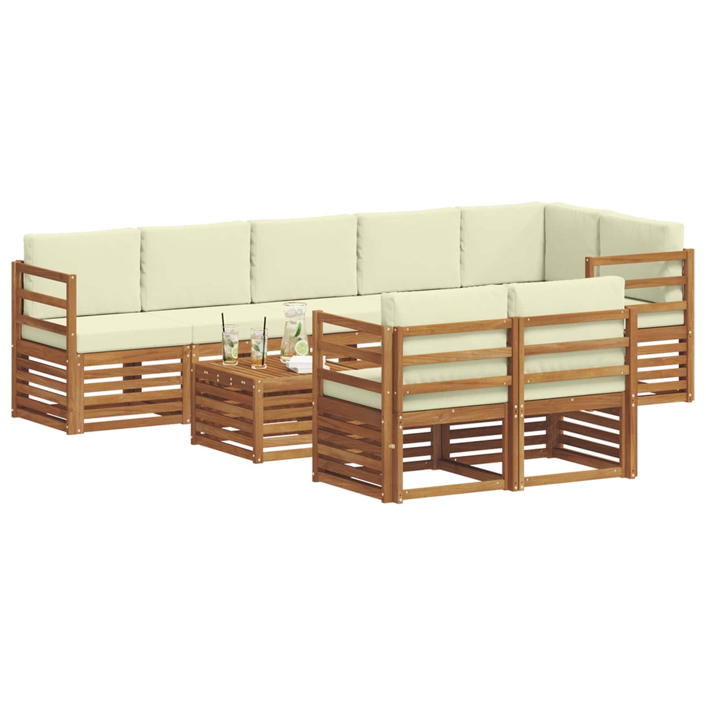 Outdoor-Sofagarnitur 9 stk. Natur und Creme Polyester