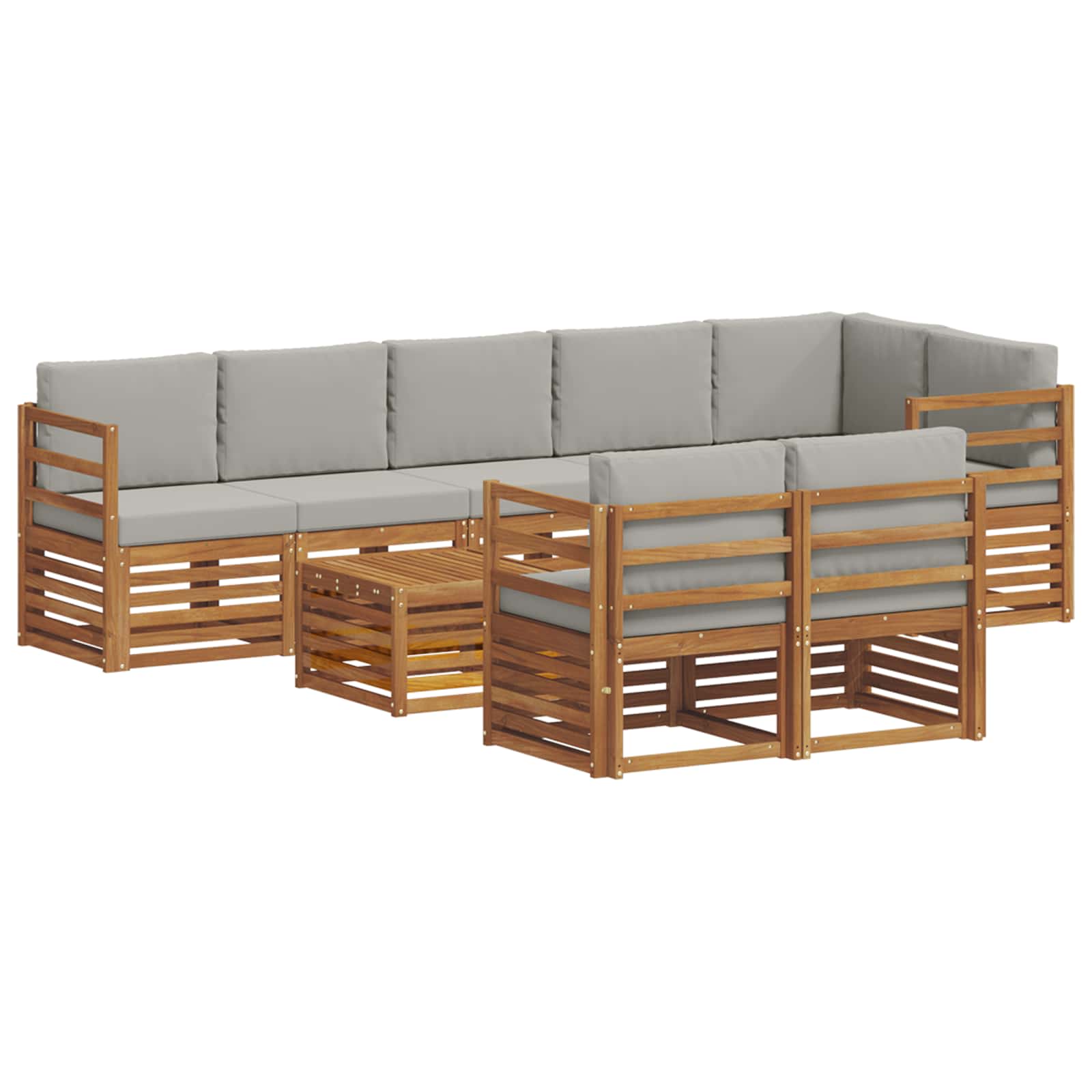 Outdoor-Sofagarnitur 9 stk. Natürlich und Hellgrau Polyester