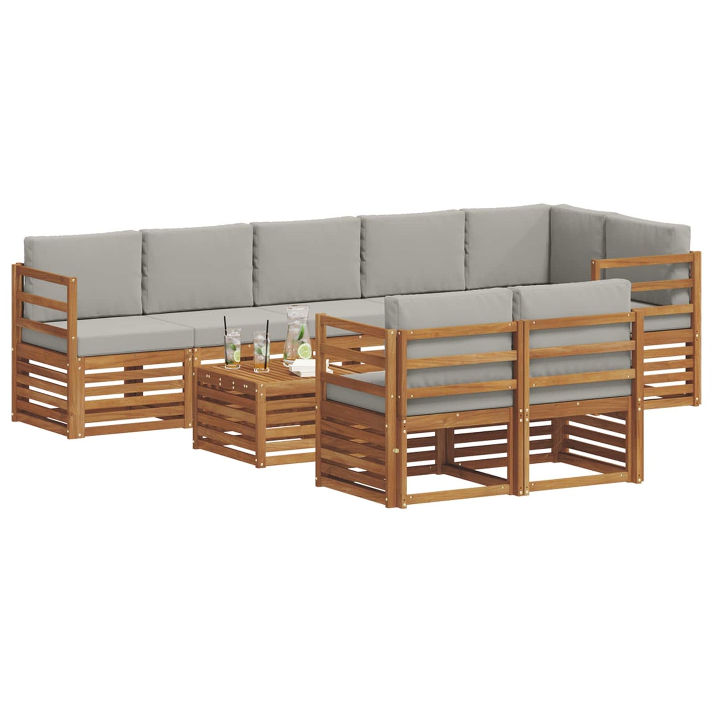 Outdoor-Sofagarnitur 9 stk. Natürlich und Hellgrau Polyester