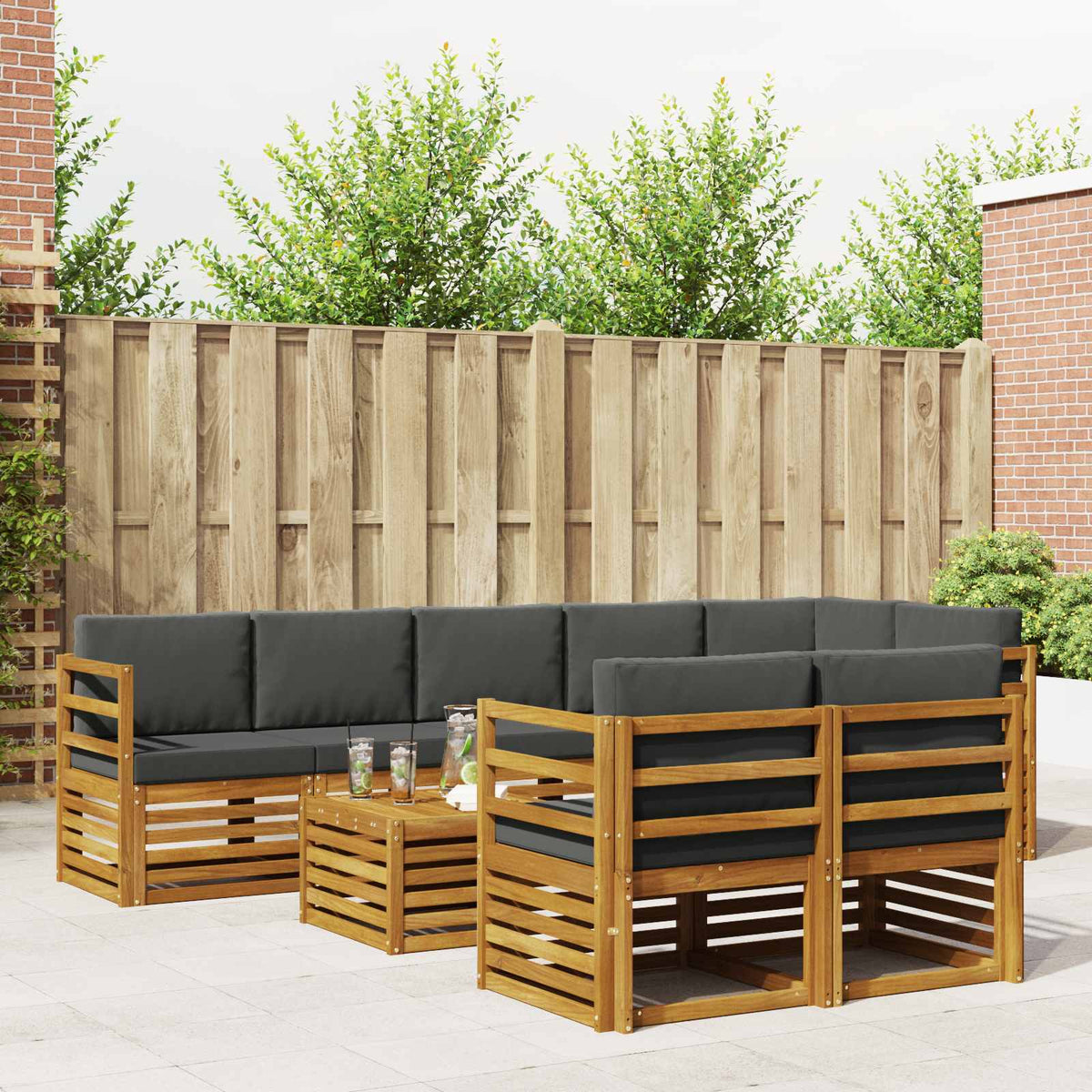 Outdoor-Sofagarnitur 9 stk. Natur und Anthrazit Polyester