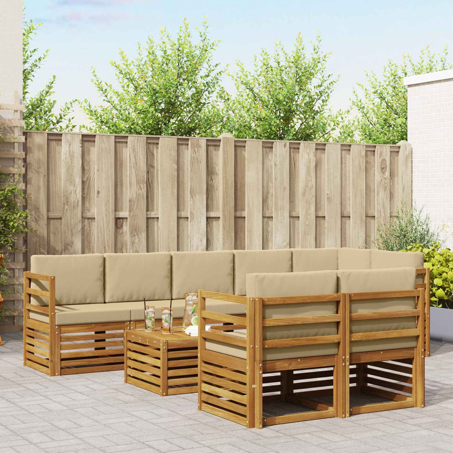 Outdoor-Sofagarnitur 9 stk. Natur und Beige Polyester