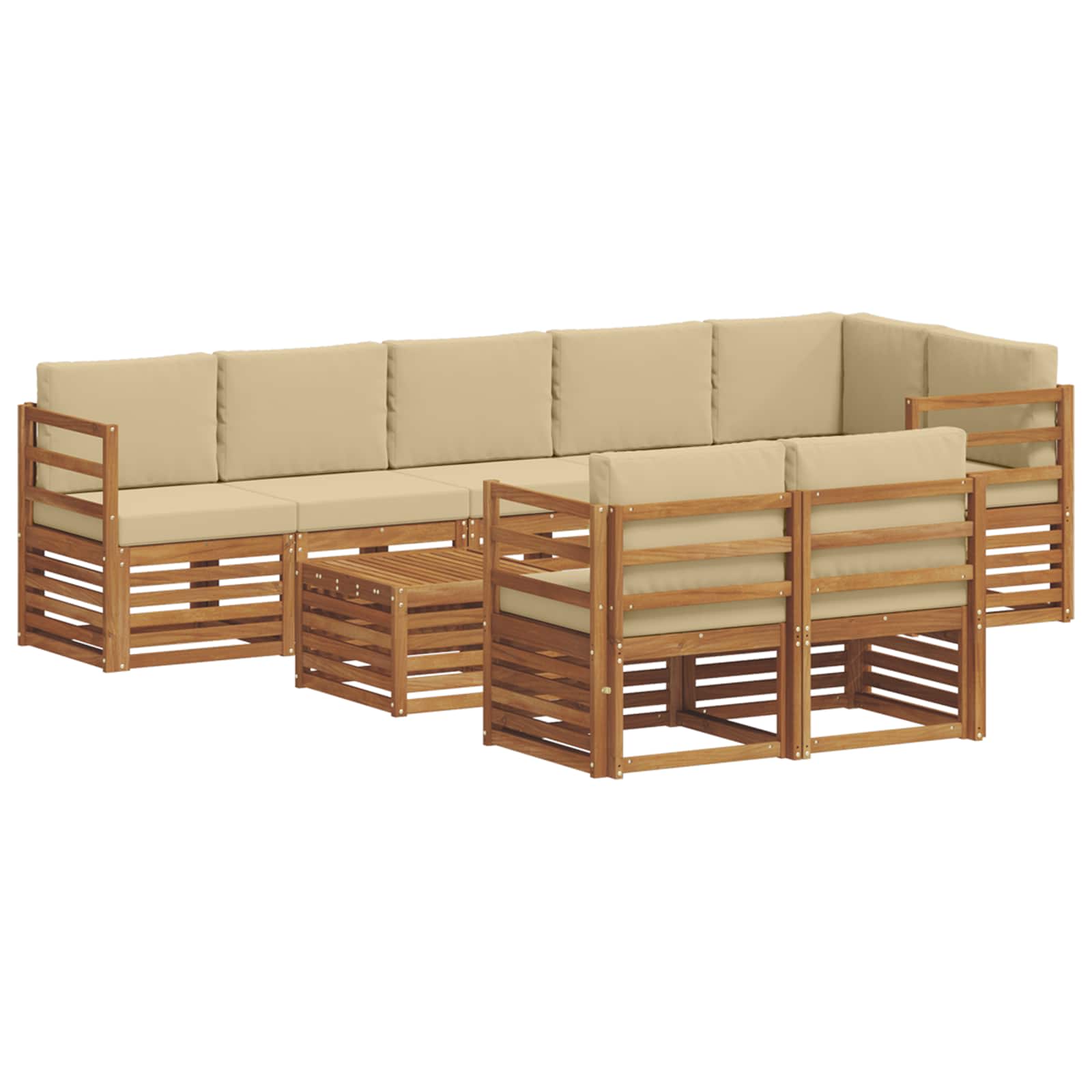 Outdoor-Sofagarnitur 9 stk. Natur und Beige Polyester