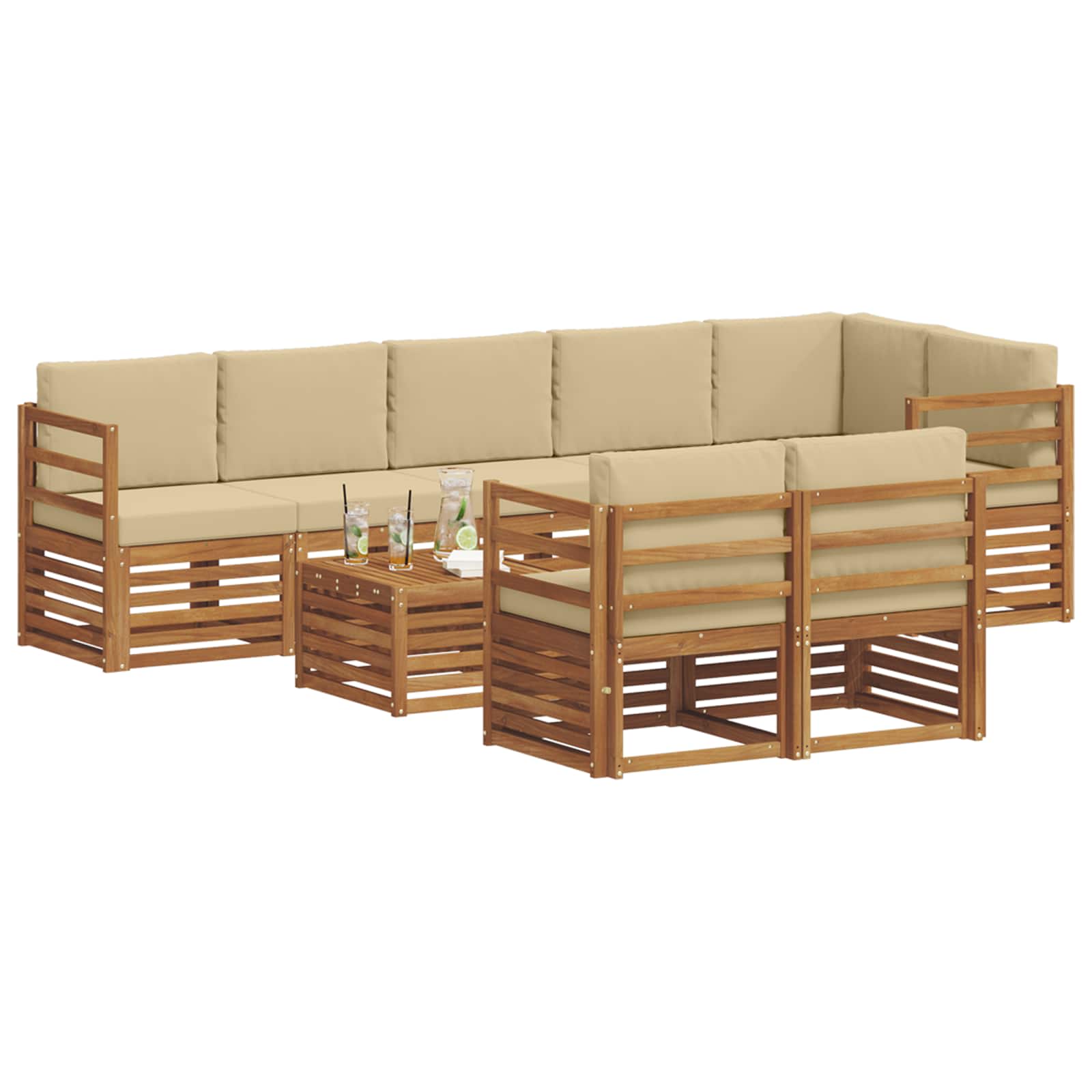 Outdoor-Sofagarnitur 9 stk. Natur und Beige Polyester