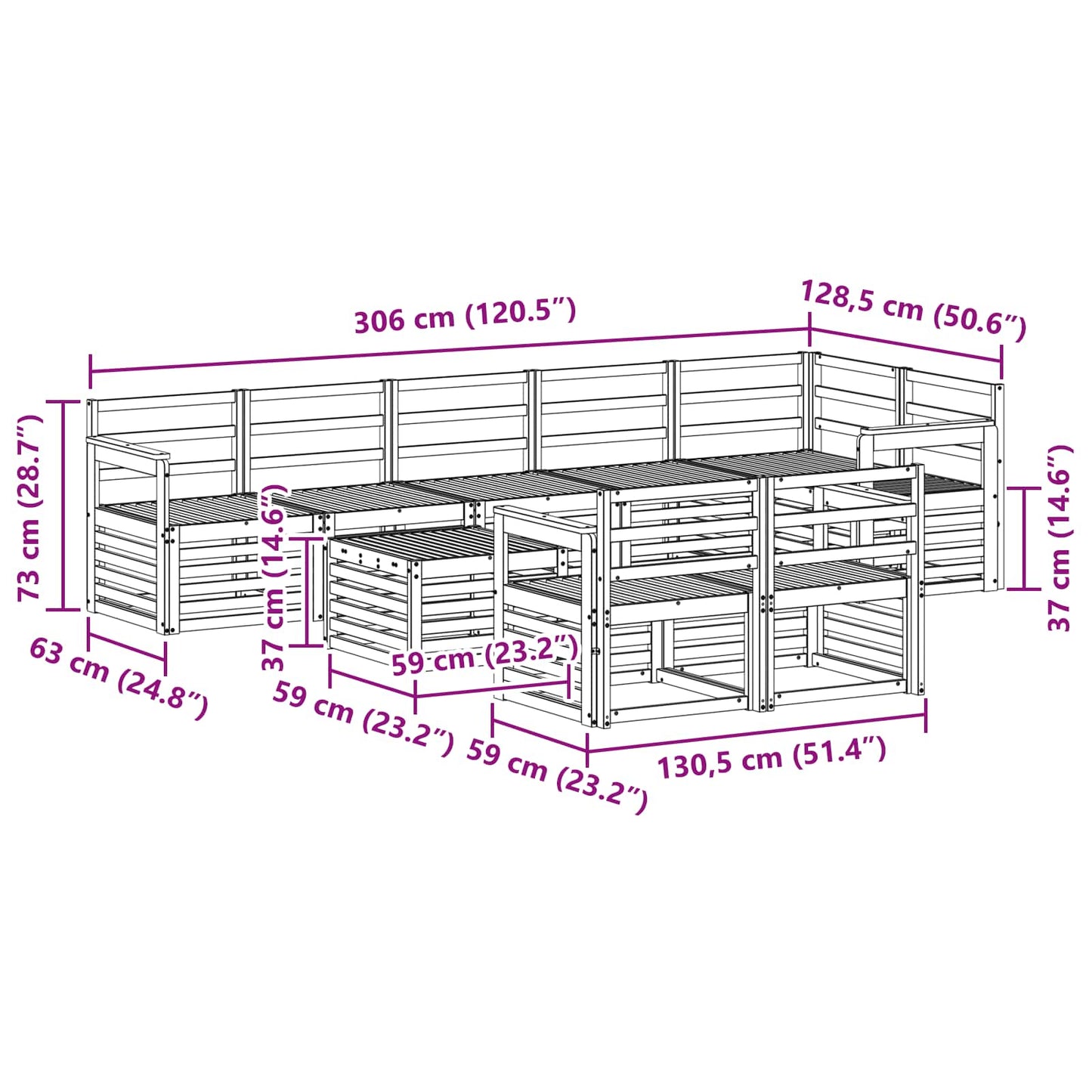 Sofagarnituren 9 pcs Natur Massivholz Akazie