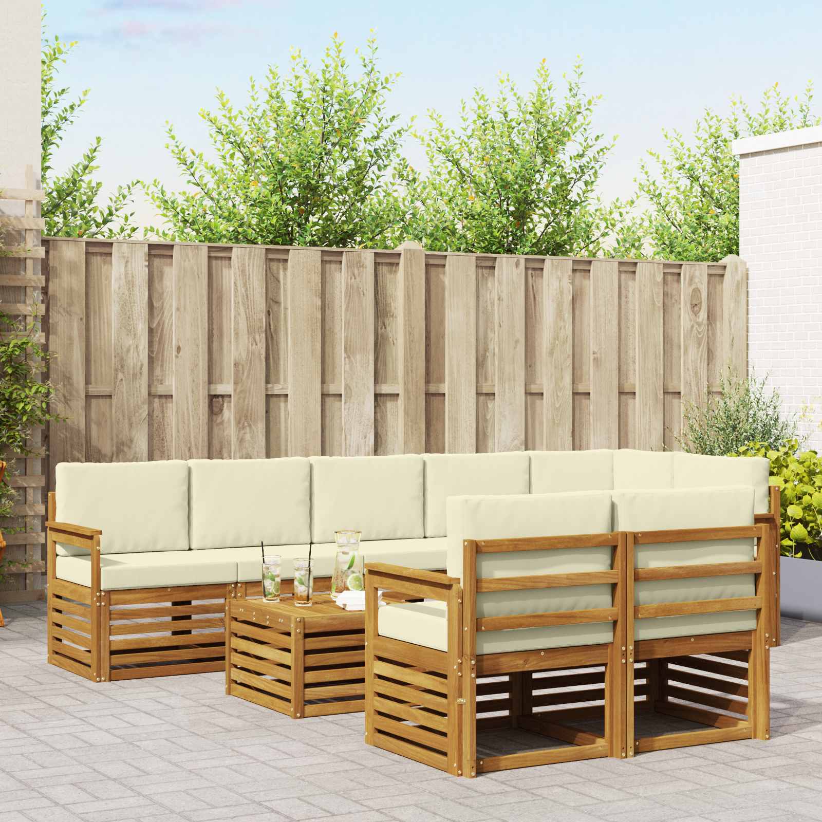 Outdoor-Sofagarnitur 9 stk. Natur und Creme Polyester