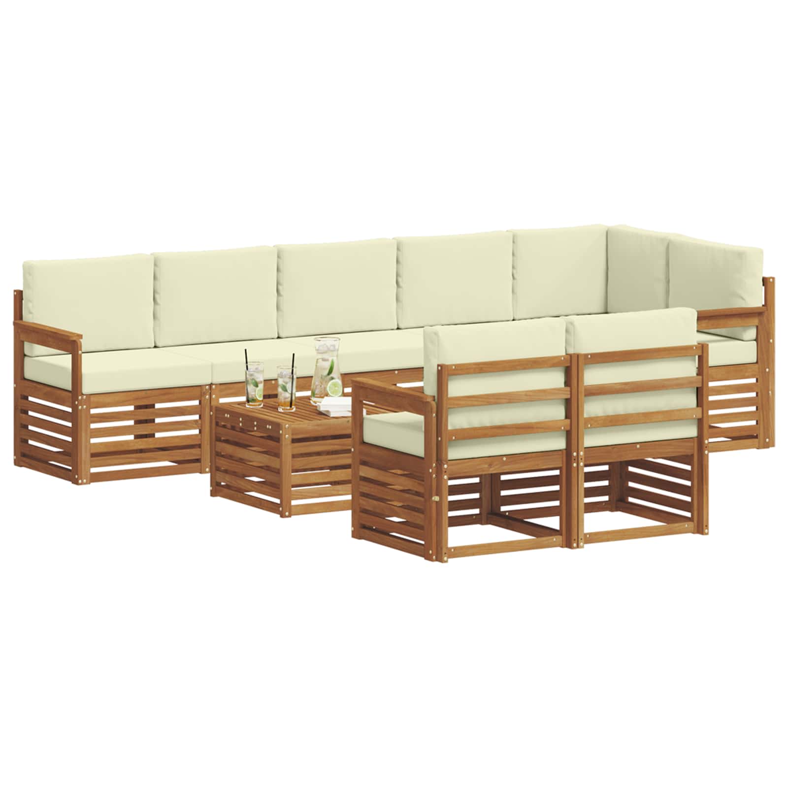 Outdoor-Sofagarnitur 9 stk. Natur und Creme Polyester