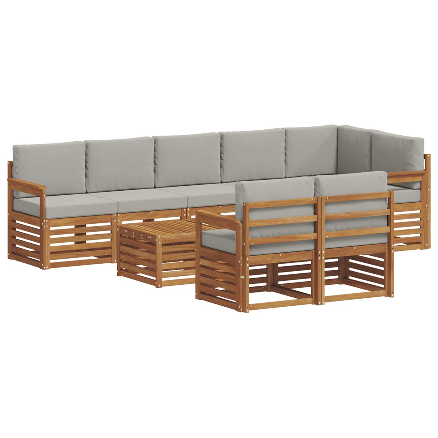 Outdoor-Sofagarnitur 9 stk. Natürlich und Hellgrau Polyester