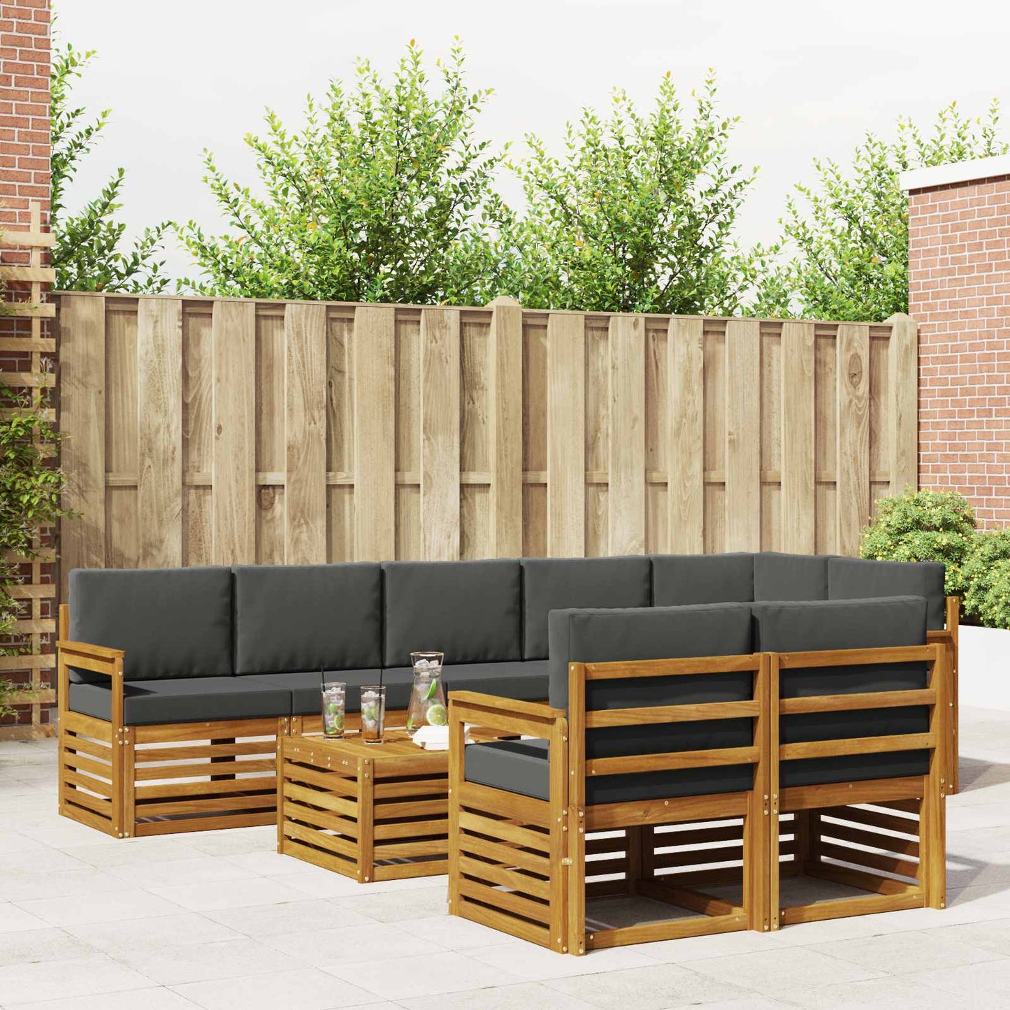 Outdoor-Sofagarnitur 9 stk. Natur und Anthrazit Polyester