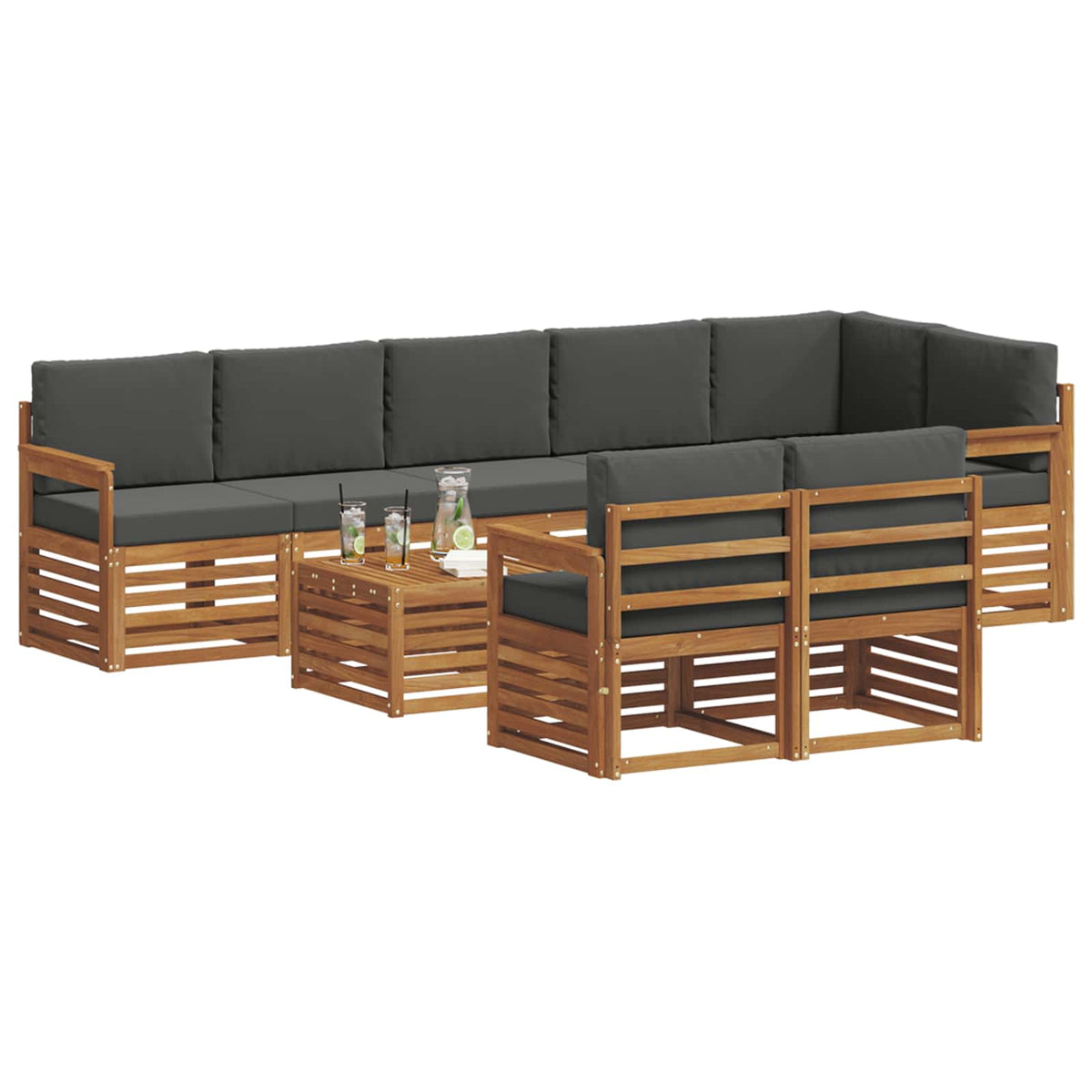 Outdoor-Sofagarnitur 9 stk. Natur und Anthrazit Polyester