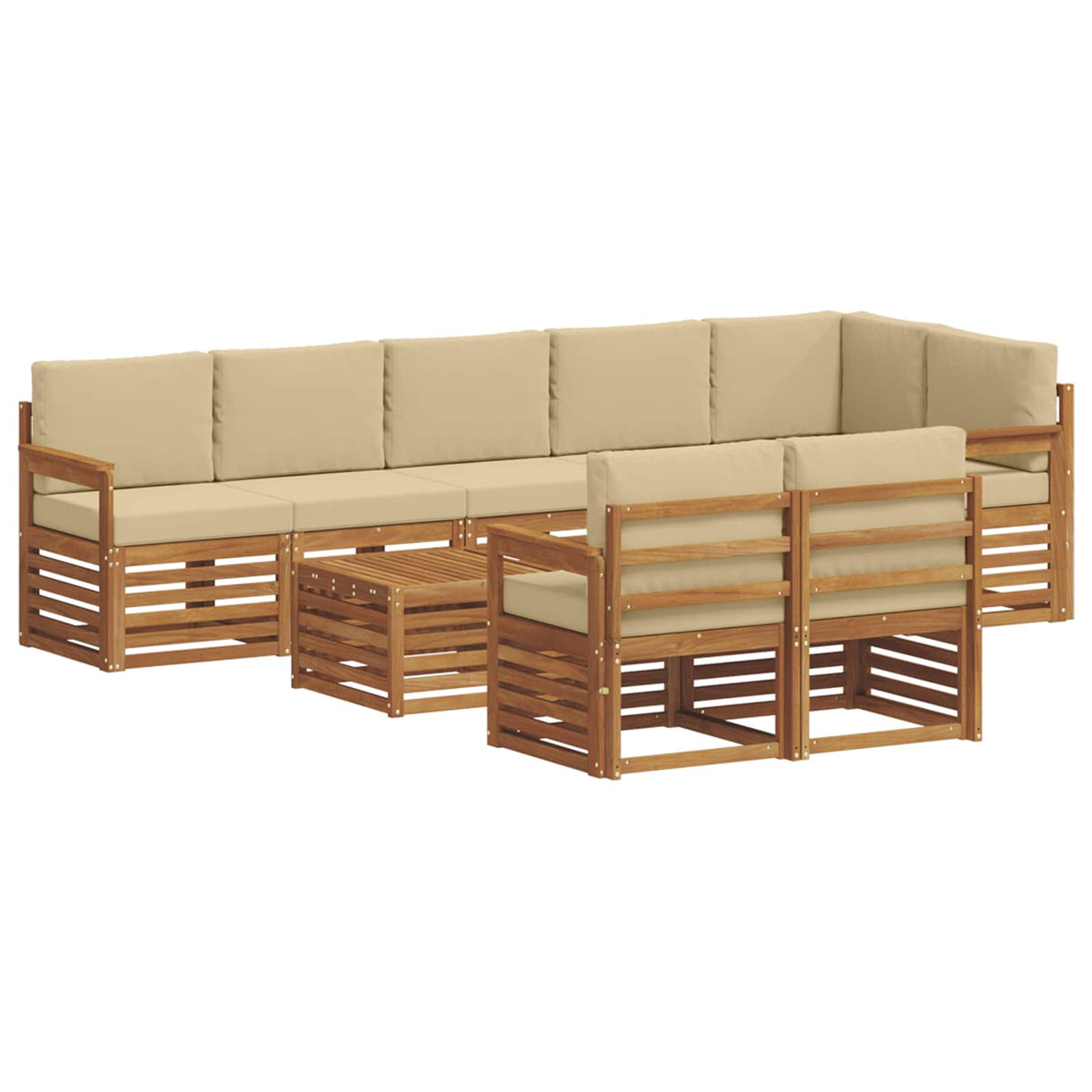 Outdoor-Sofagarnitur 9 stk. Natur und Beige Polyester