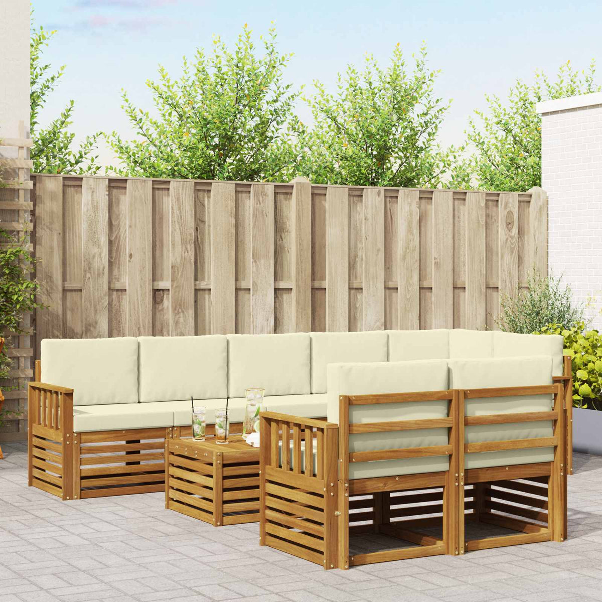 Outdoor-Sofagarnitur 9 stk. Natur und Creme Polyester