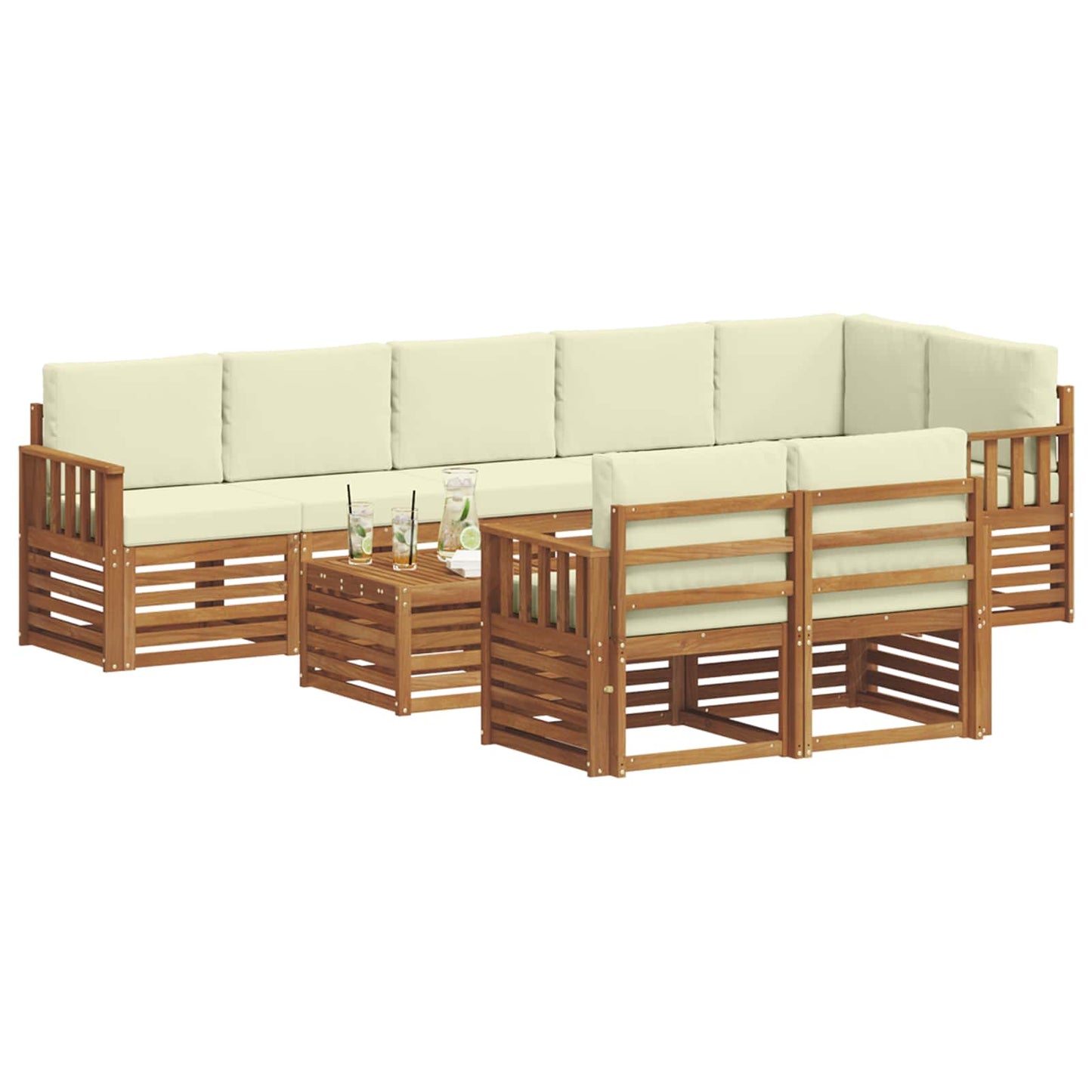 Sofagarnituren 9 pcs Natur und Creme Massivholz Akazie