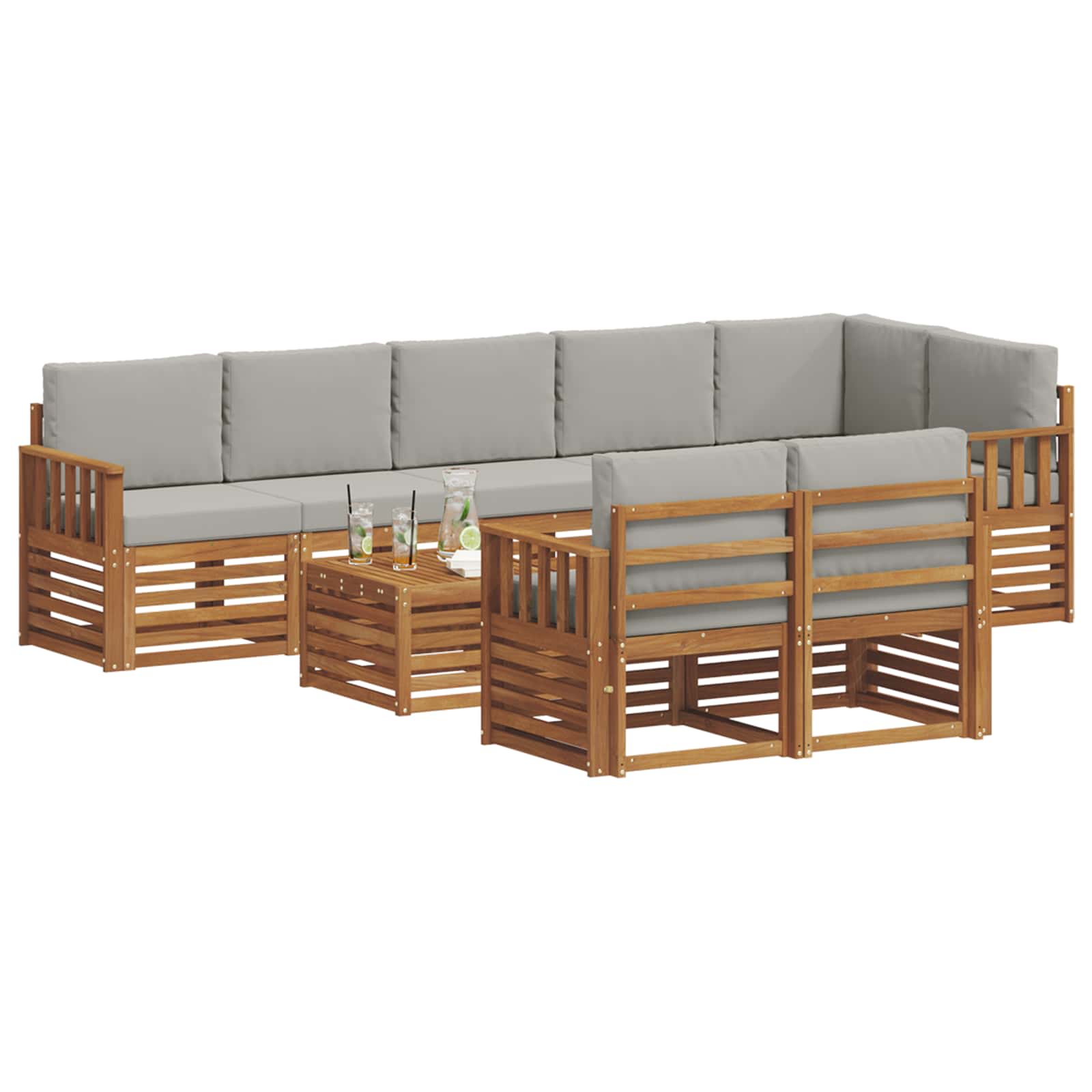 Outdoor-Sofagarnitur 9 stk. Natürlich und Hellgrau Polyester