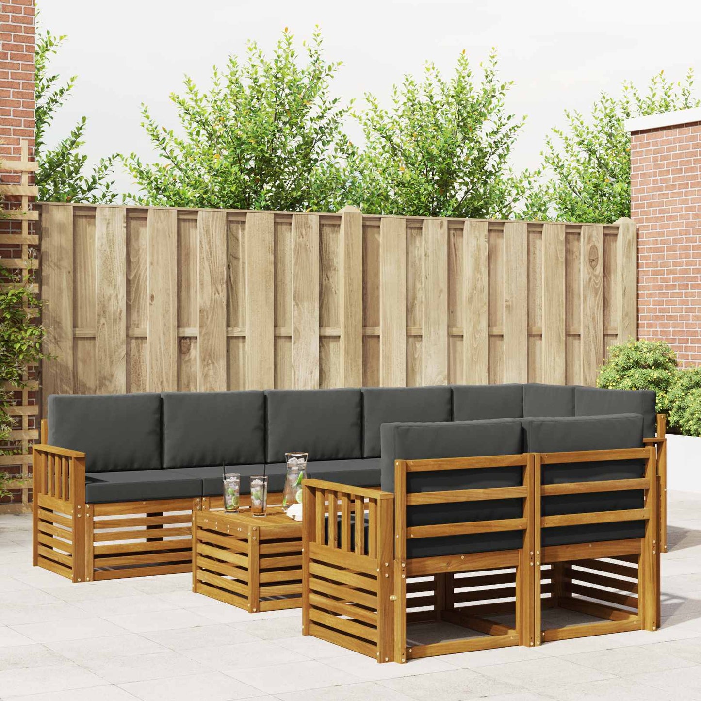 Outdoor-Sofagarnitur 9 stk. Natur und Anthrazit Polyester