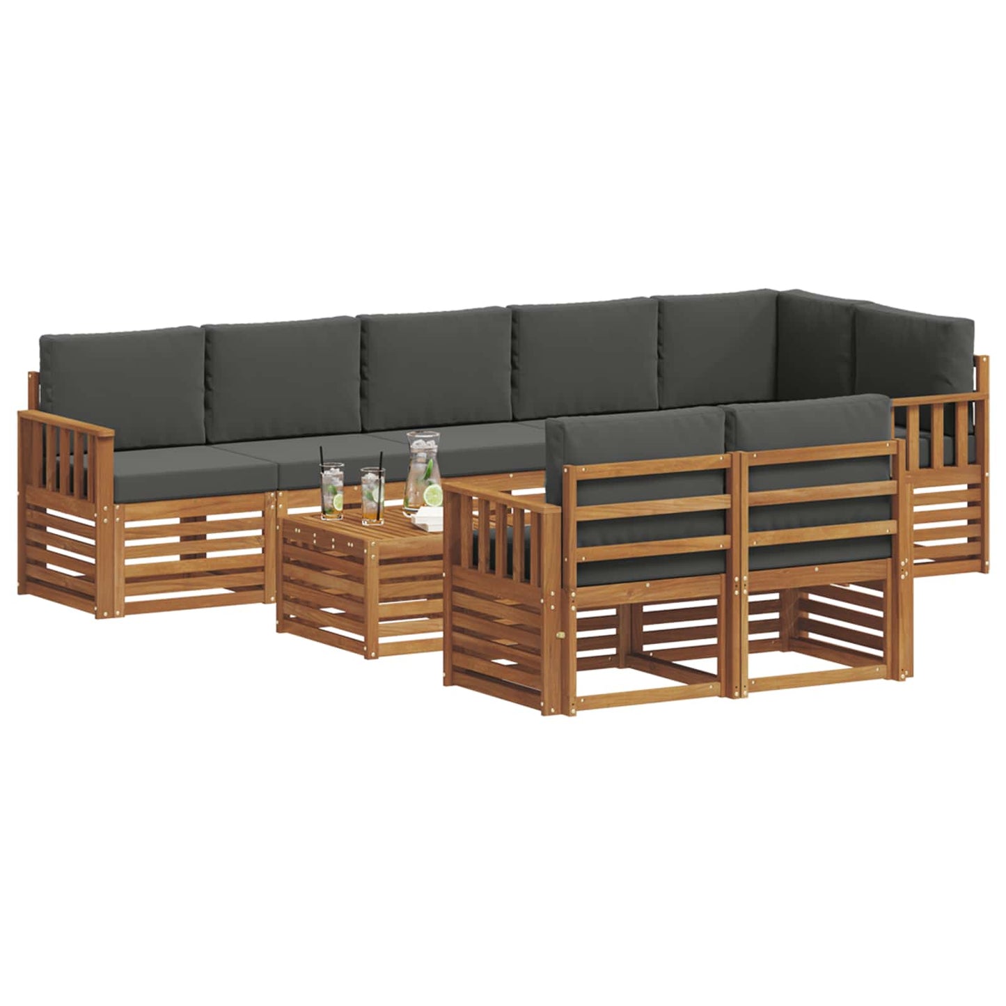 Outdoor-Sofagarnitur 9 stk. Natur und Anthrazit Polyester
