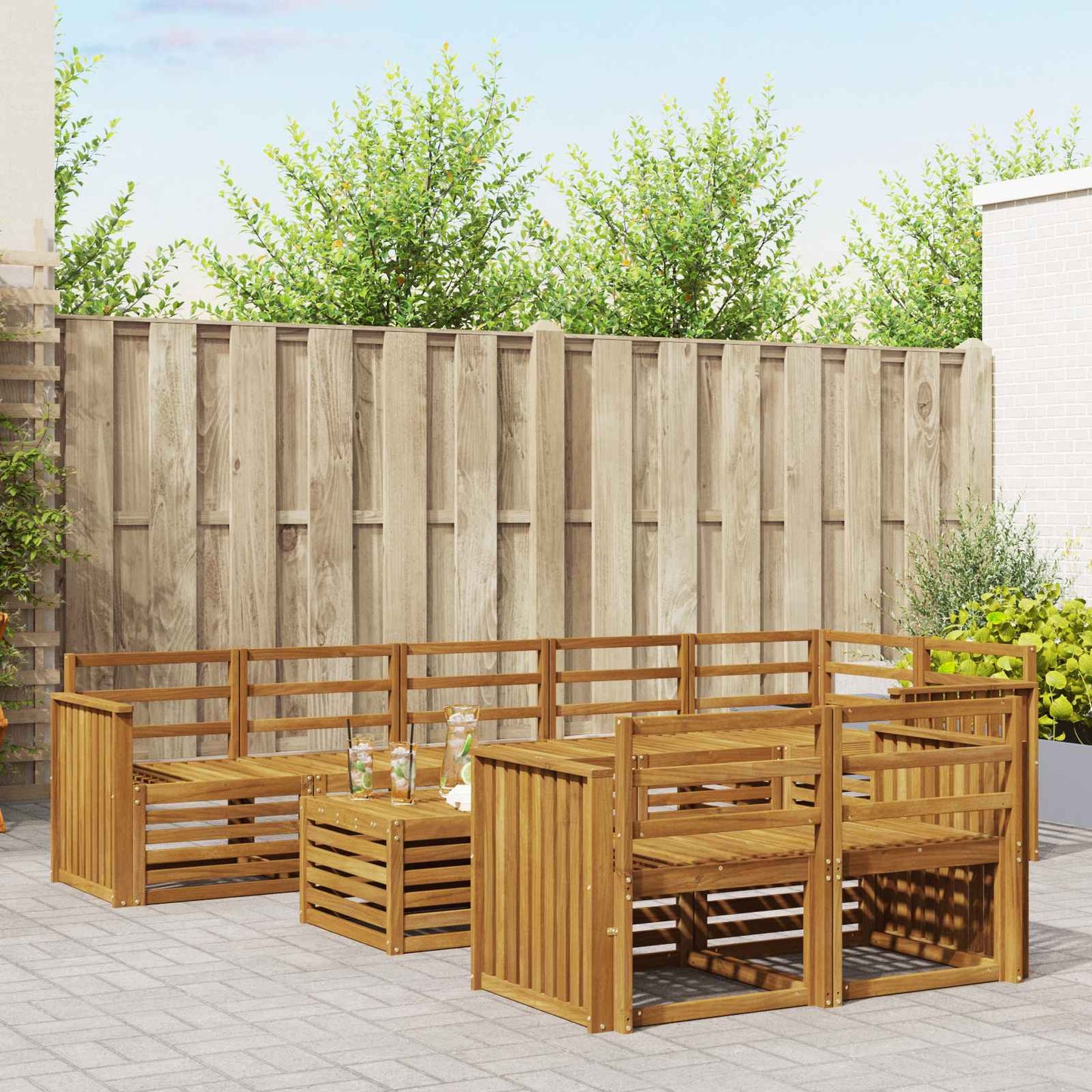Sofagarnituren 9 pcs Natur Massivholz Akazie