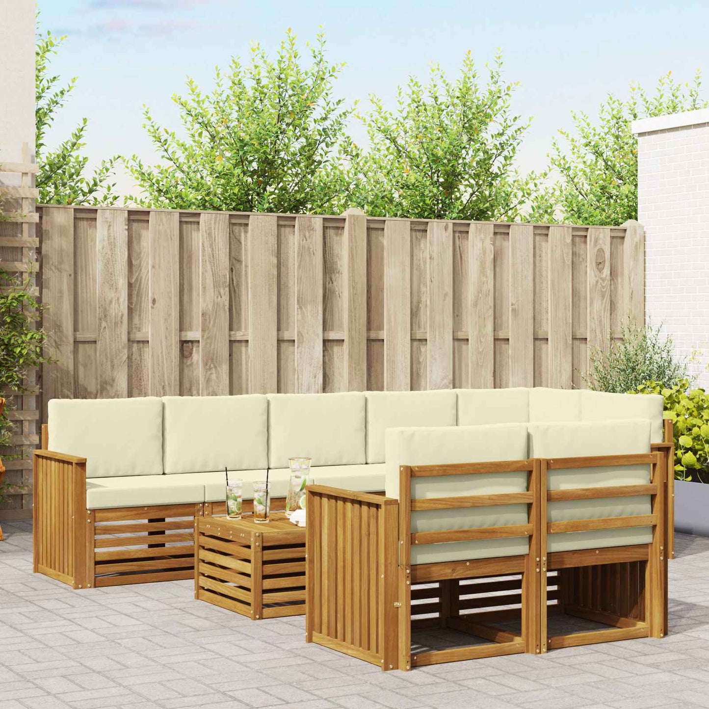 Outdoor-Sofagarnitur 9 stk. Natur und Creme Polyester