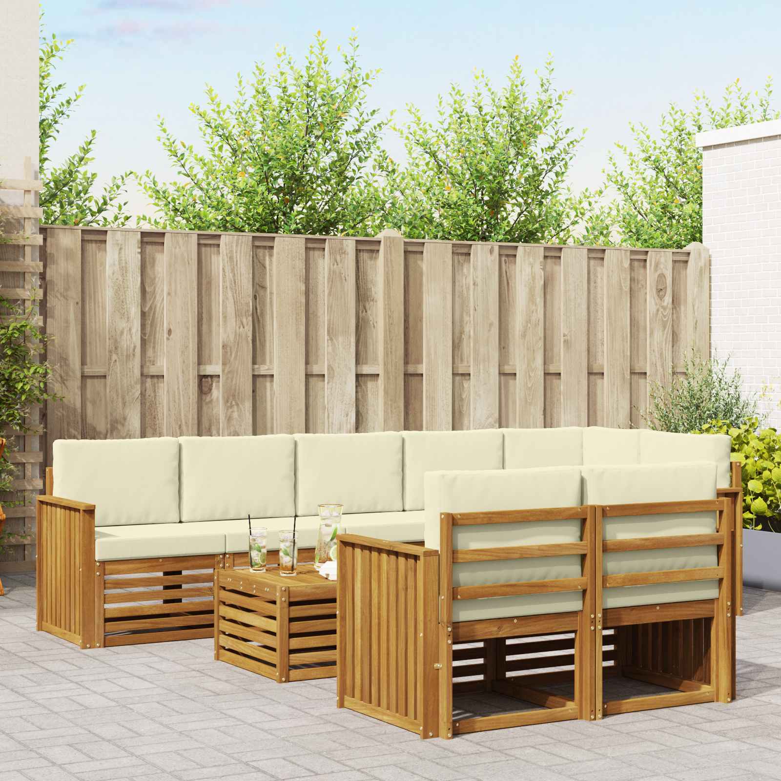 Outdoor-Sofagarnitur 9 stk. Natur und Creme Polyester