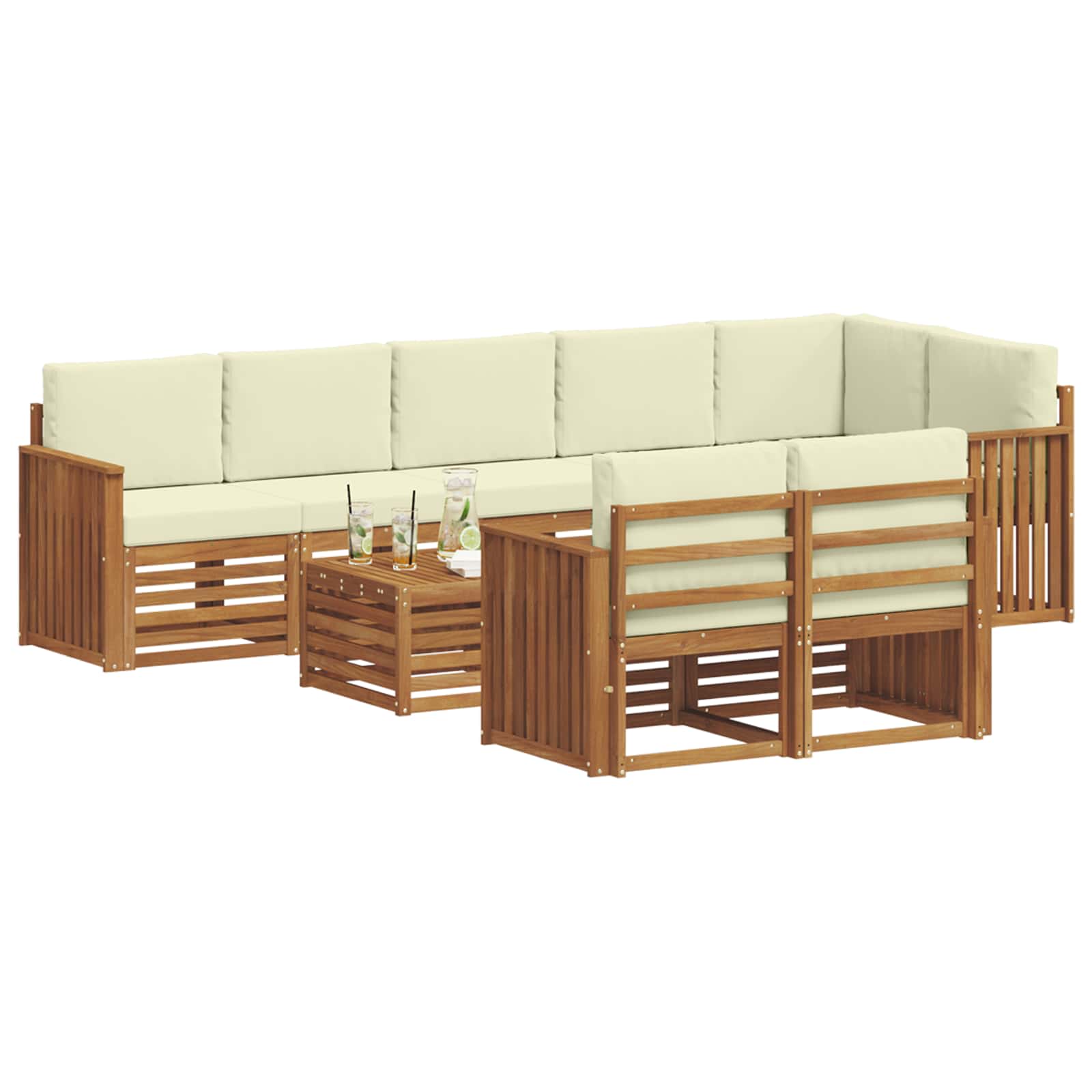 Outdoor-Sofagarnitur 9 stk. Natur und Creme Polyester