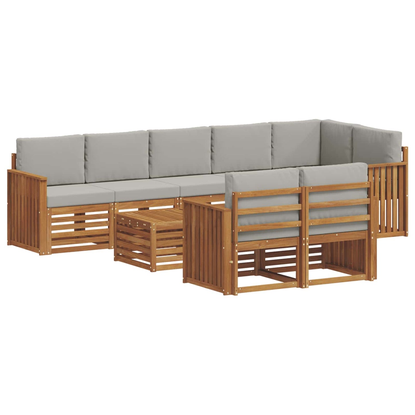 Outdoor-Sofagarnitur 9 stk. Natürlich und Hellgrau Polyester