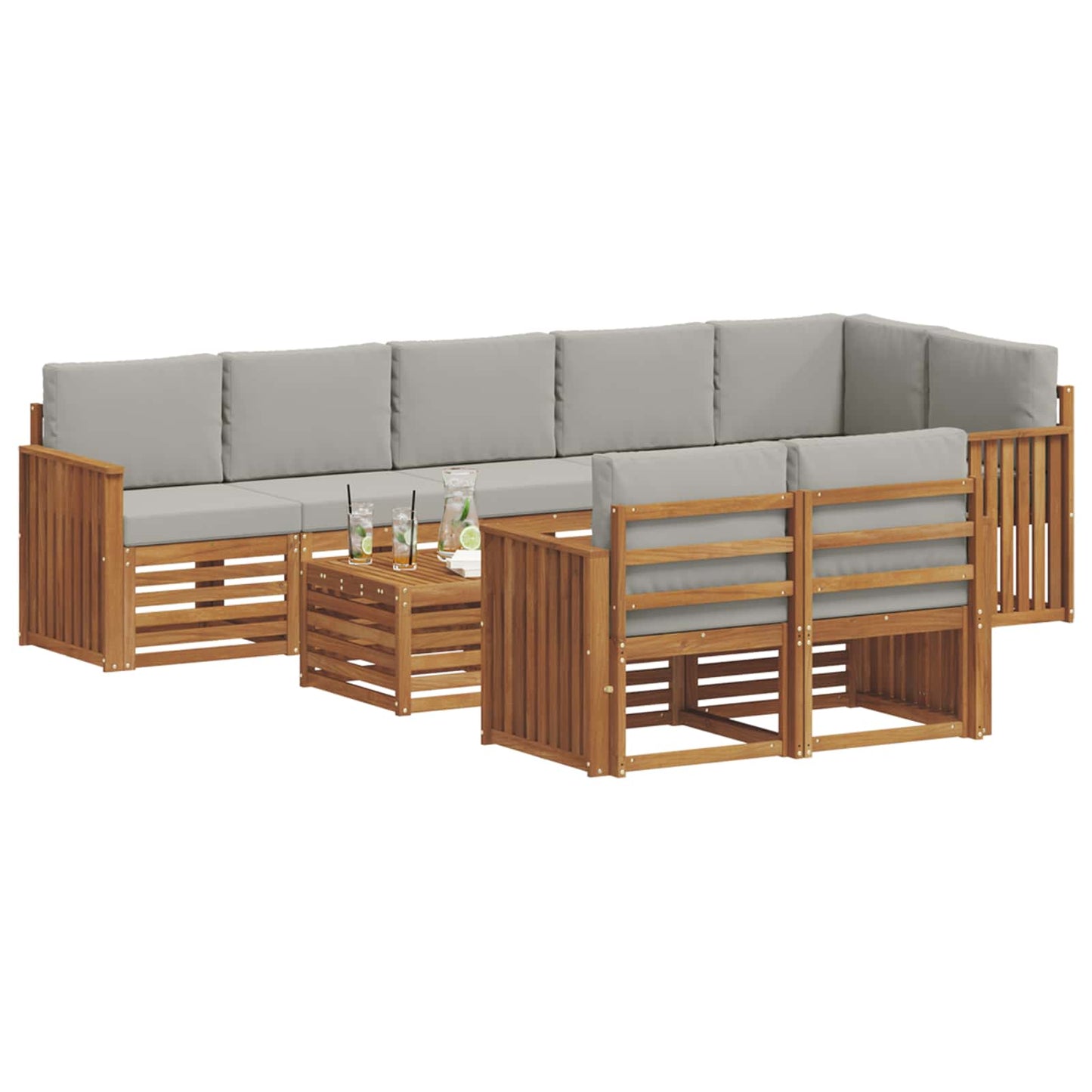 Outdoor-Sofagarnitur 9 stk. Natürlich und Hellgrau Polyester