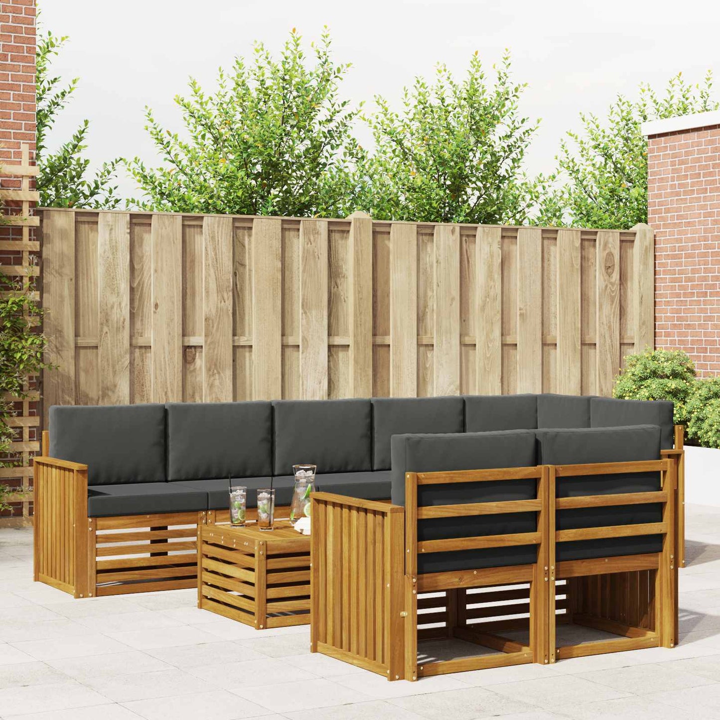 Outdoor-Sofagarnitur 9 stk. Natur und Anthrazit Polyester
