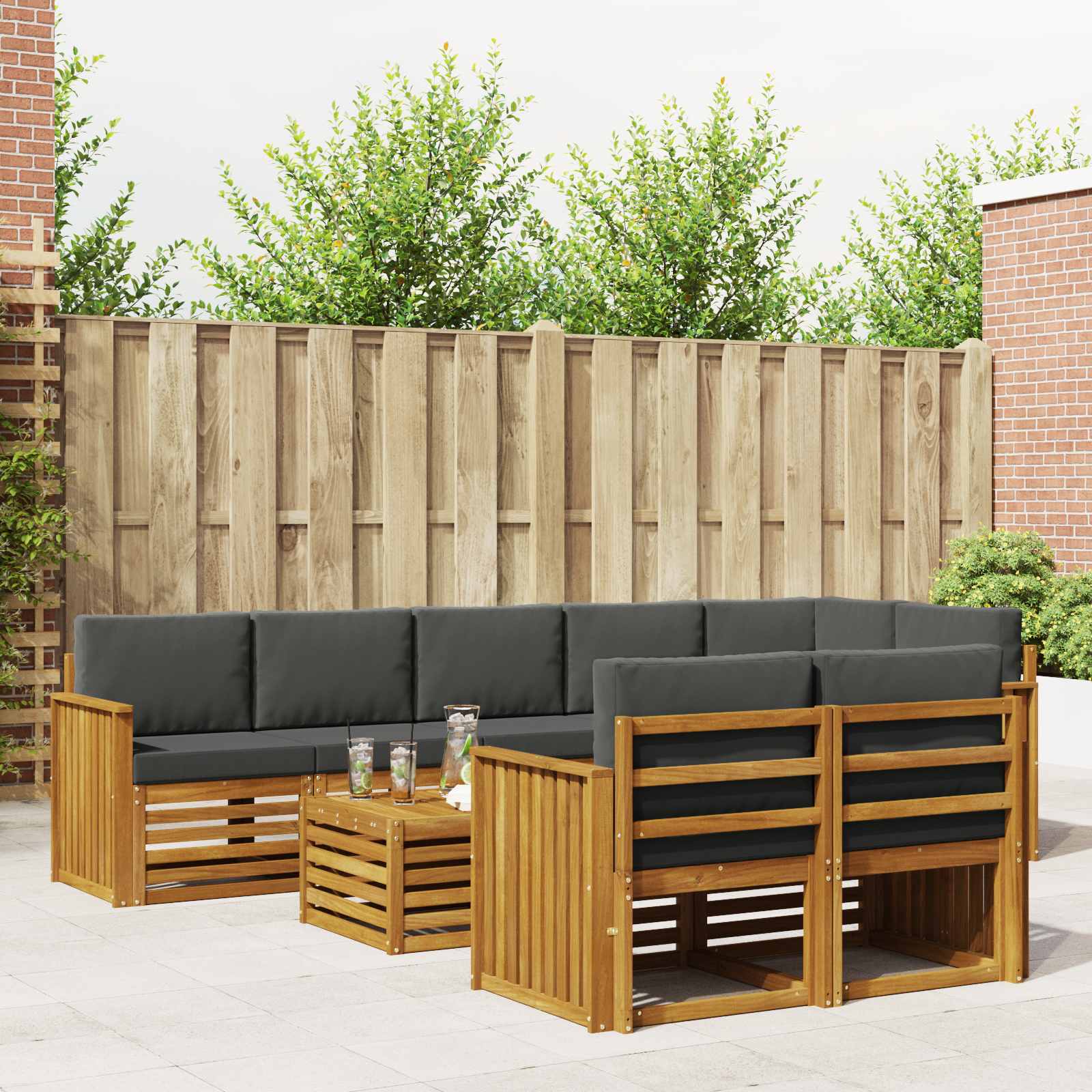 Outdoor-Sofagarnitur 9 stk. Natur und Anthrazit Polyester