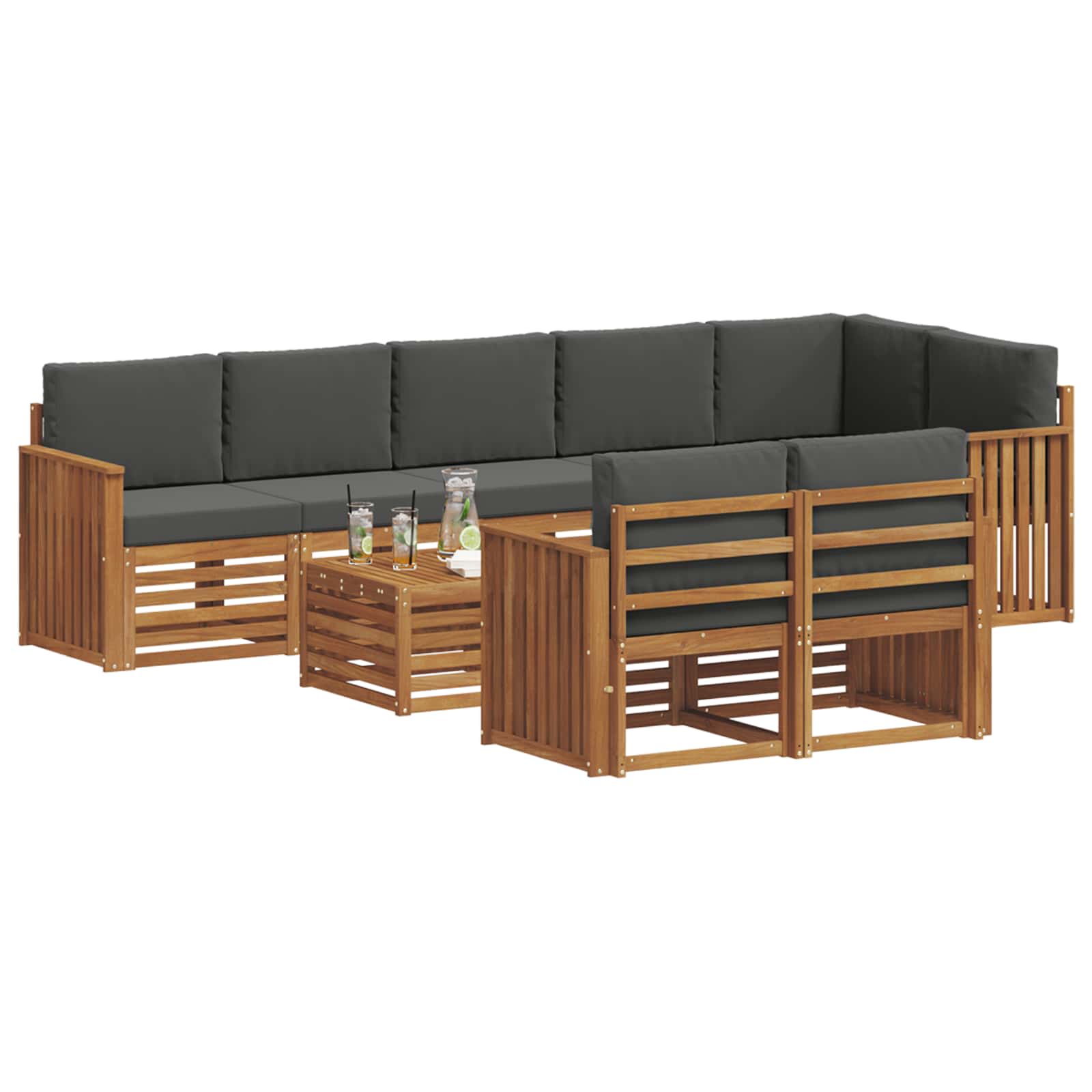 Outdoor-Sofagarnitur 9 stk. Natur und Anthrazit Polyester