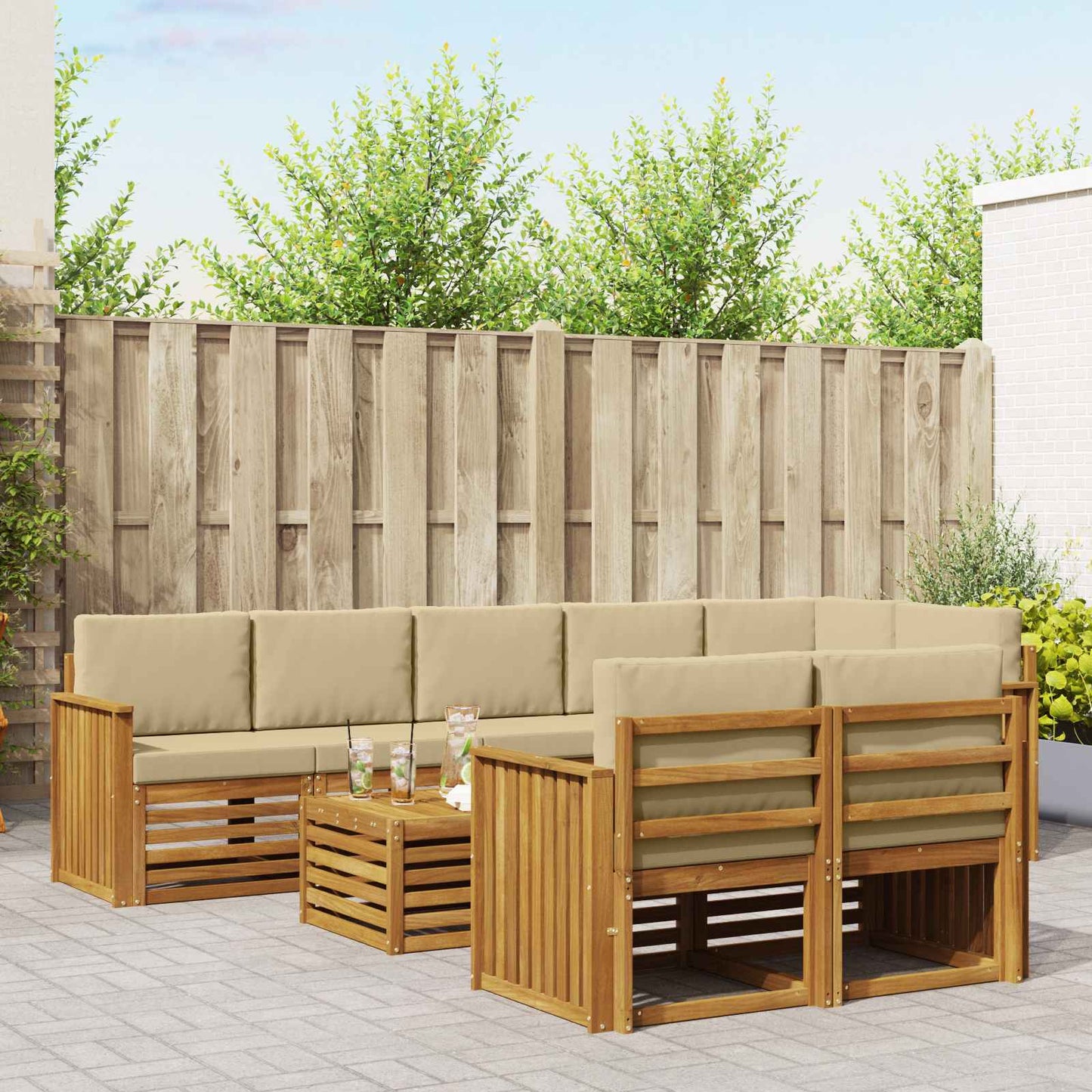 Outdoor-Sofagarnitur 9 stk. Natur und Beige Polyester