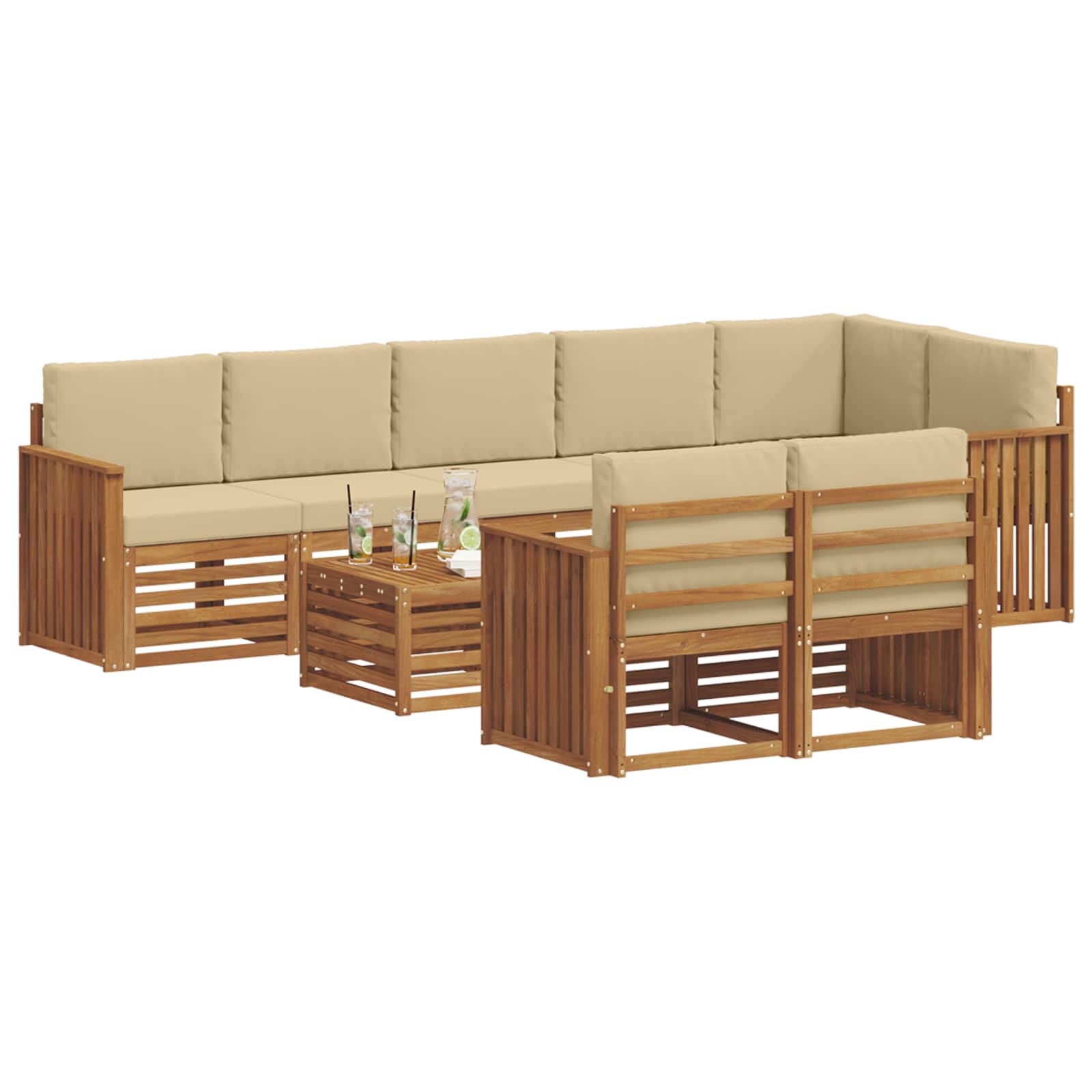 Outdoor-Sofagarnitur 9 stk. Natur und Beige Polyester